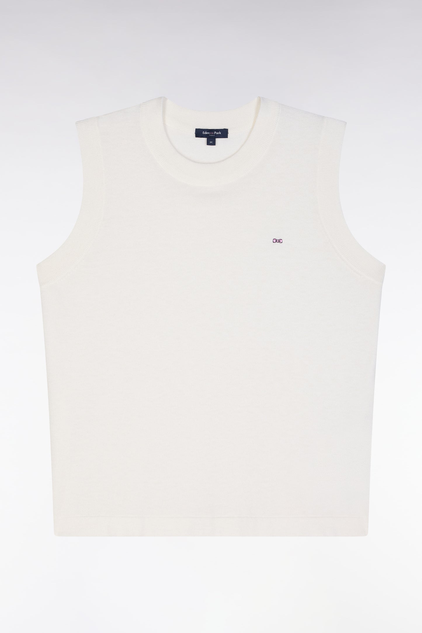 Relaxed-fit tank top jumper with round neck in ecru cotton and silk thin blend