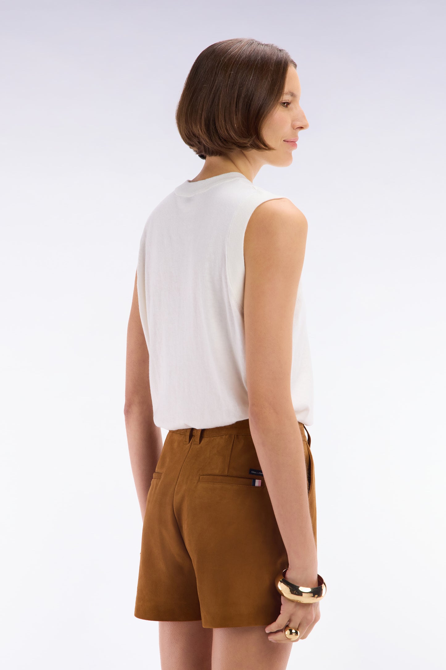 Relaxed-fit tank top jumper with round neck in ecru cotton and silk thin blend