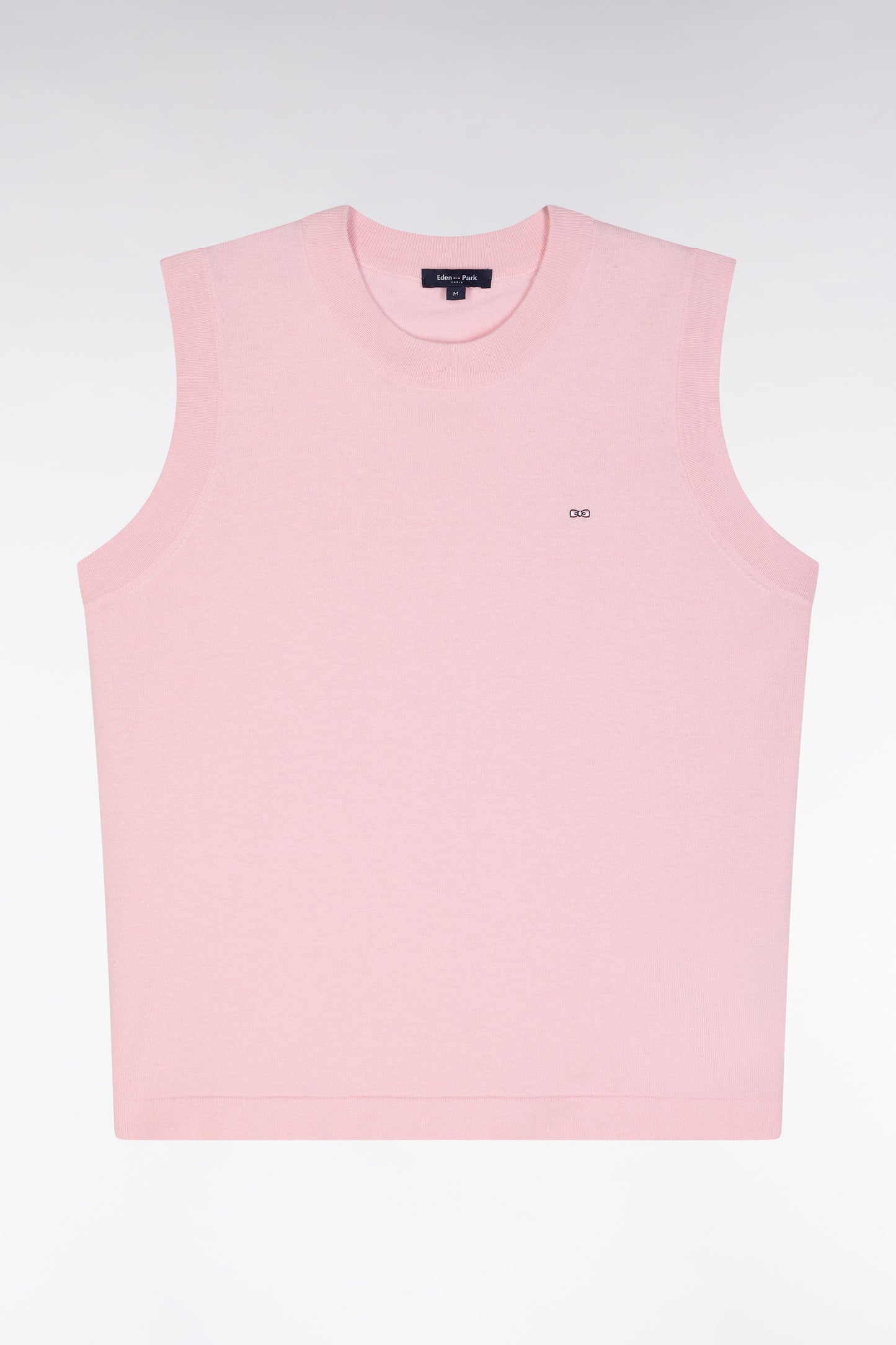 Relaxed-fit tank top jumper with round neck in pink cotton and silk thin blend
