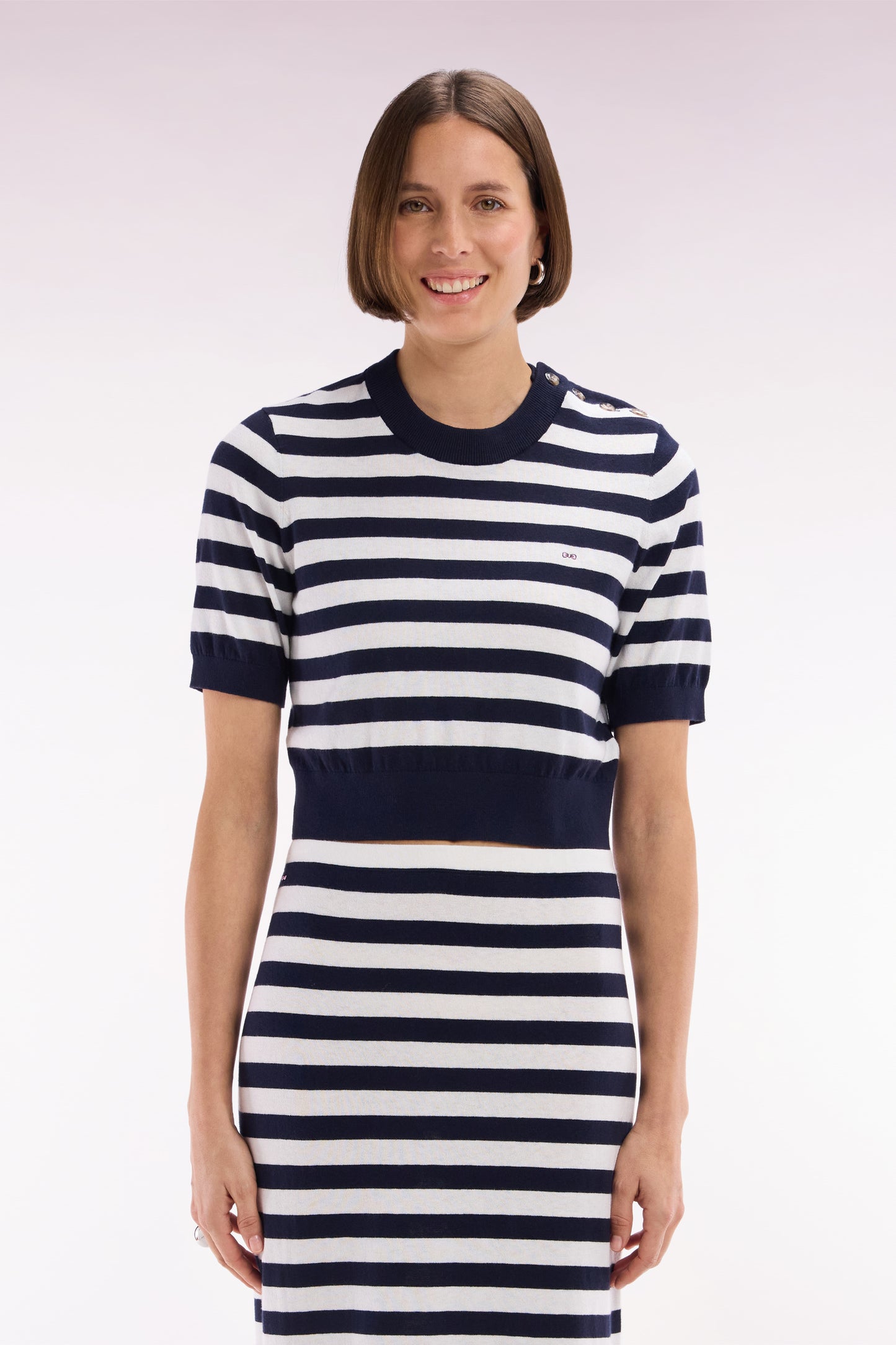 Straight-fit round-neck navy sailor jumper in organic cotton and cashmere