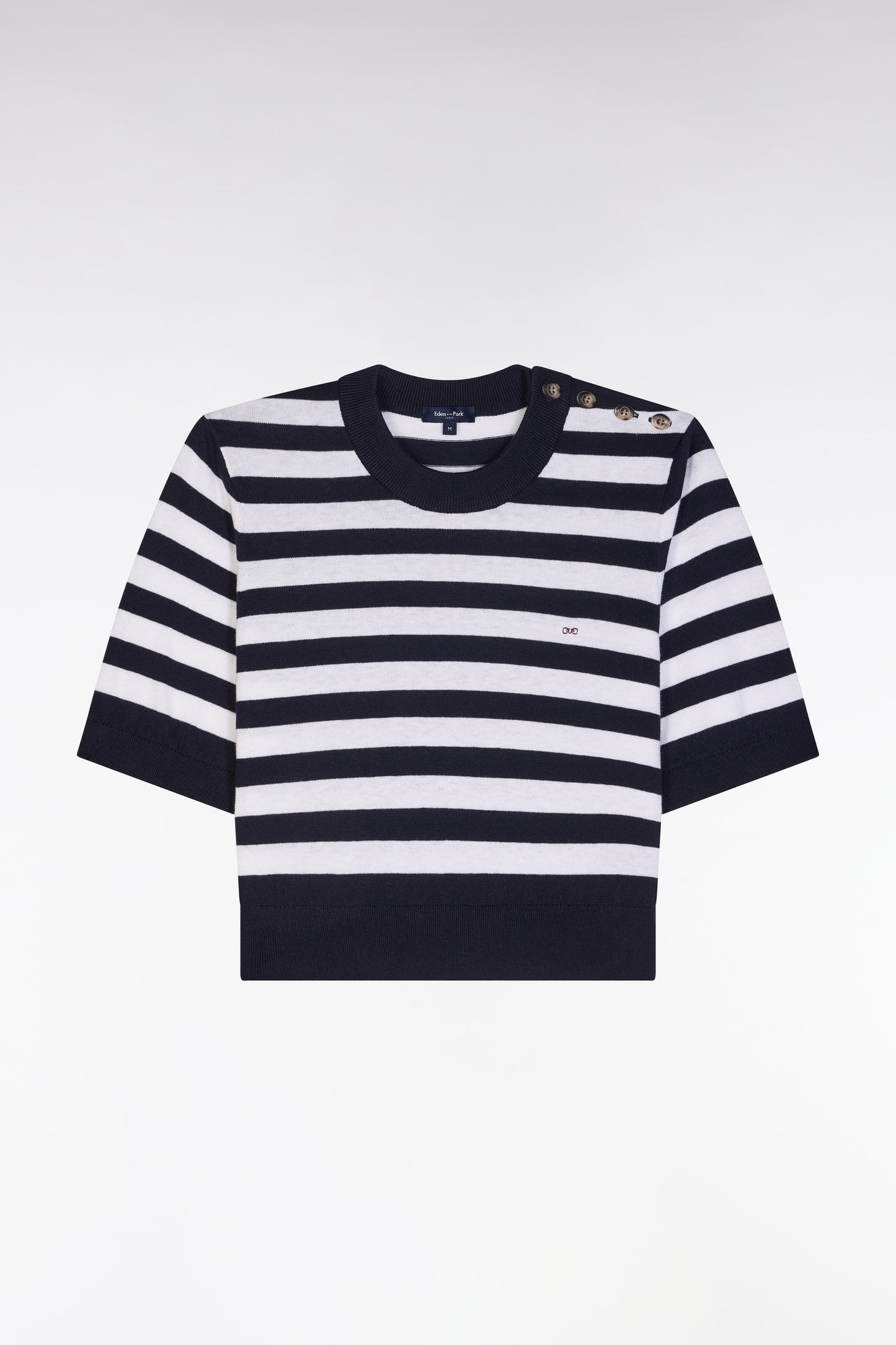 Straight-fit round-neck navy sailor jumper in organic cotton and cashmere