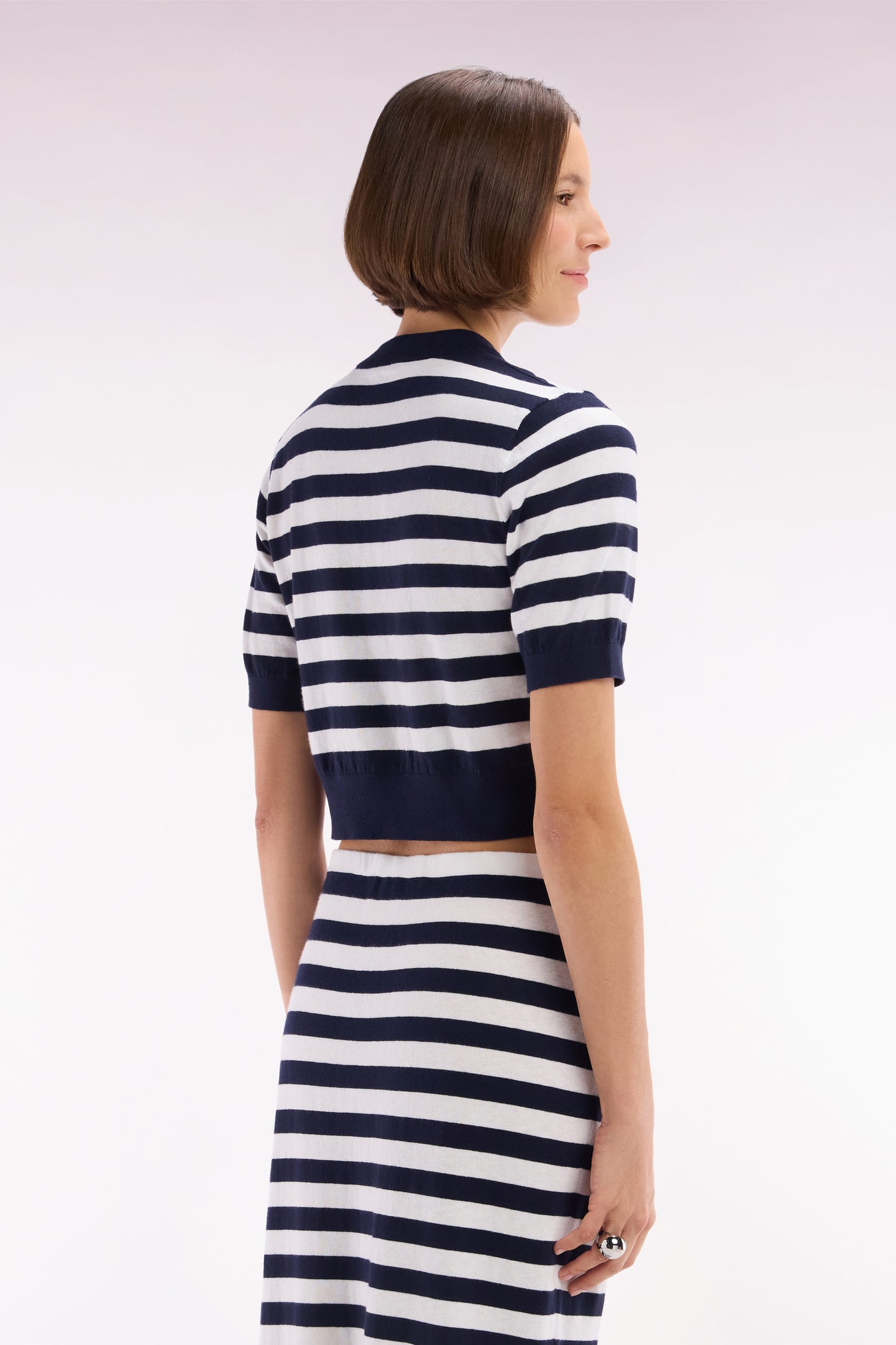 Straight-fit round-neck navy sailor jumper in organic cotton and cashmere