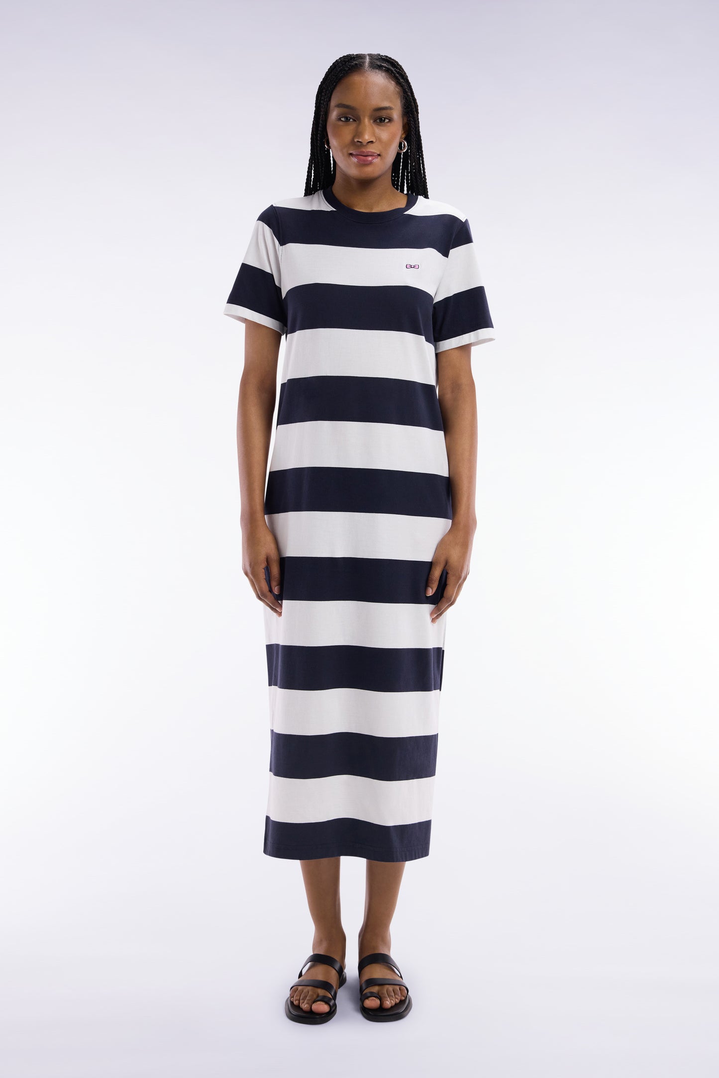 Navy and white Pima cotton straight-cut T-shirt dress