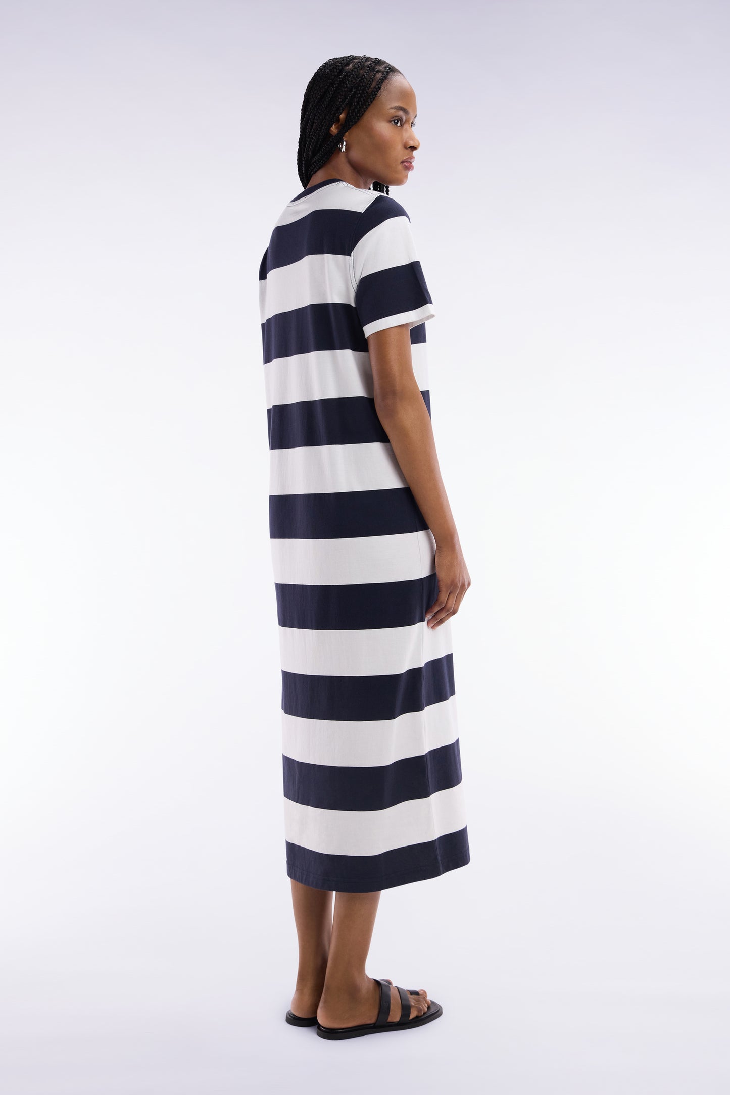 Navy and white Pima cotton straight-cut T-shirt dress