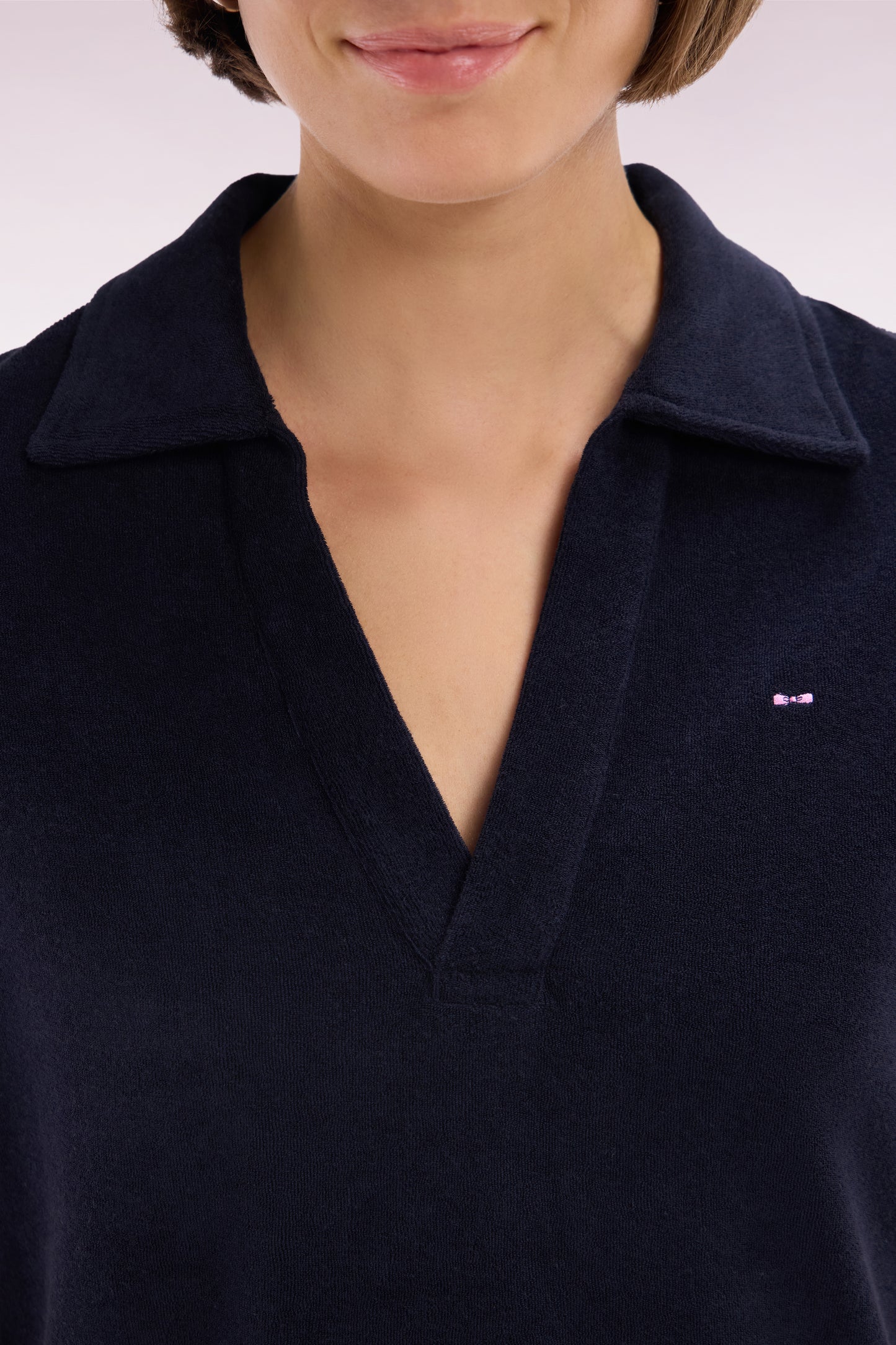 Relaxed-fit striped rugby shirt dress in sky blue and white cotton