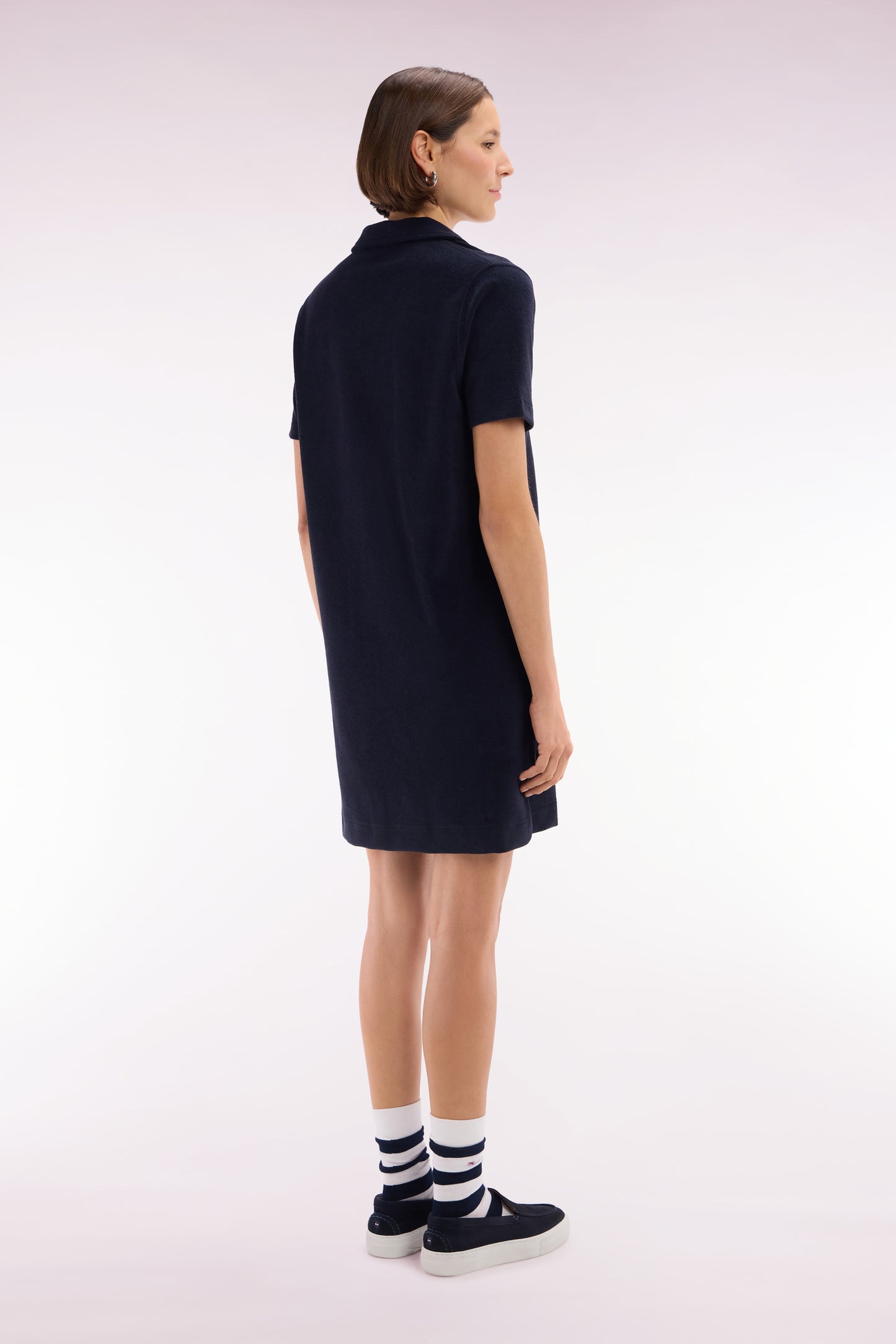 Relaxed-fit striped rugby shirt dress in sky blue and white cotton