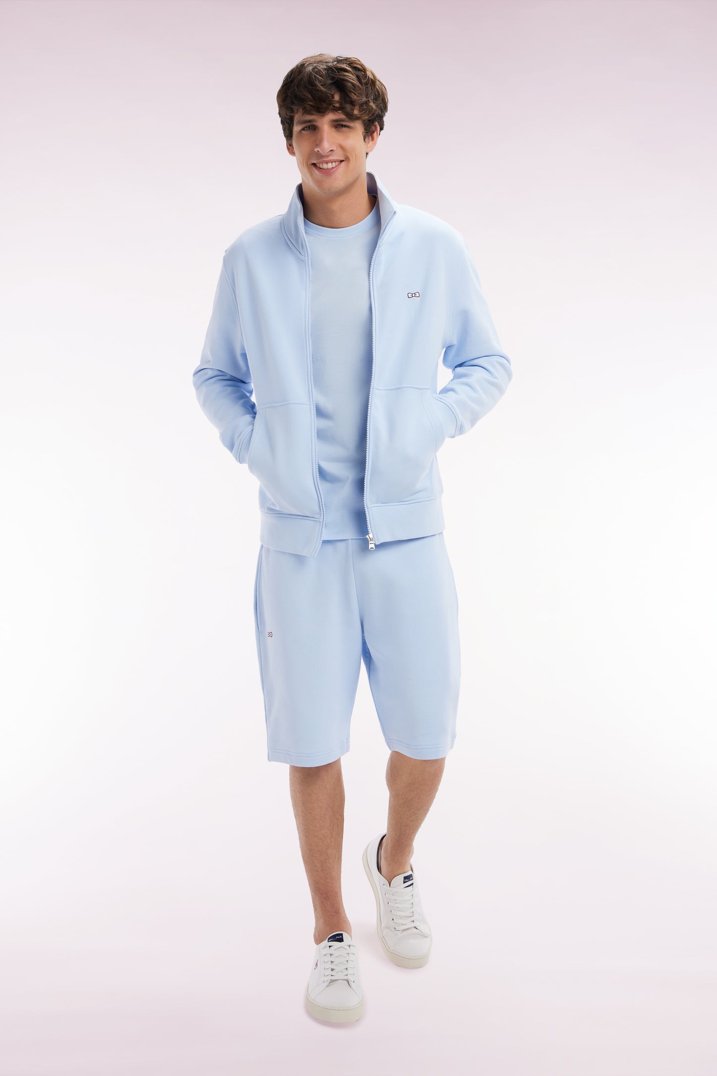 Straight-fit sky blue cotton fleece shorts