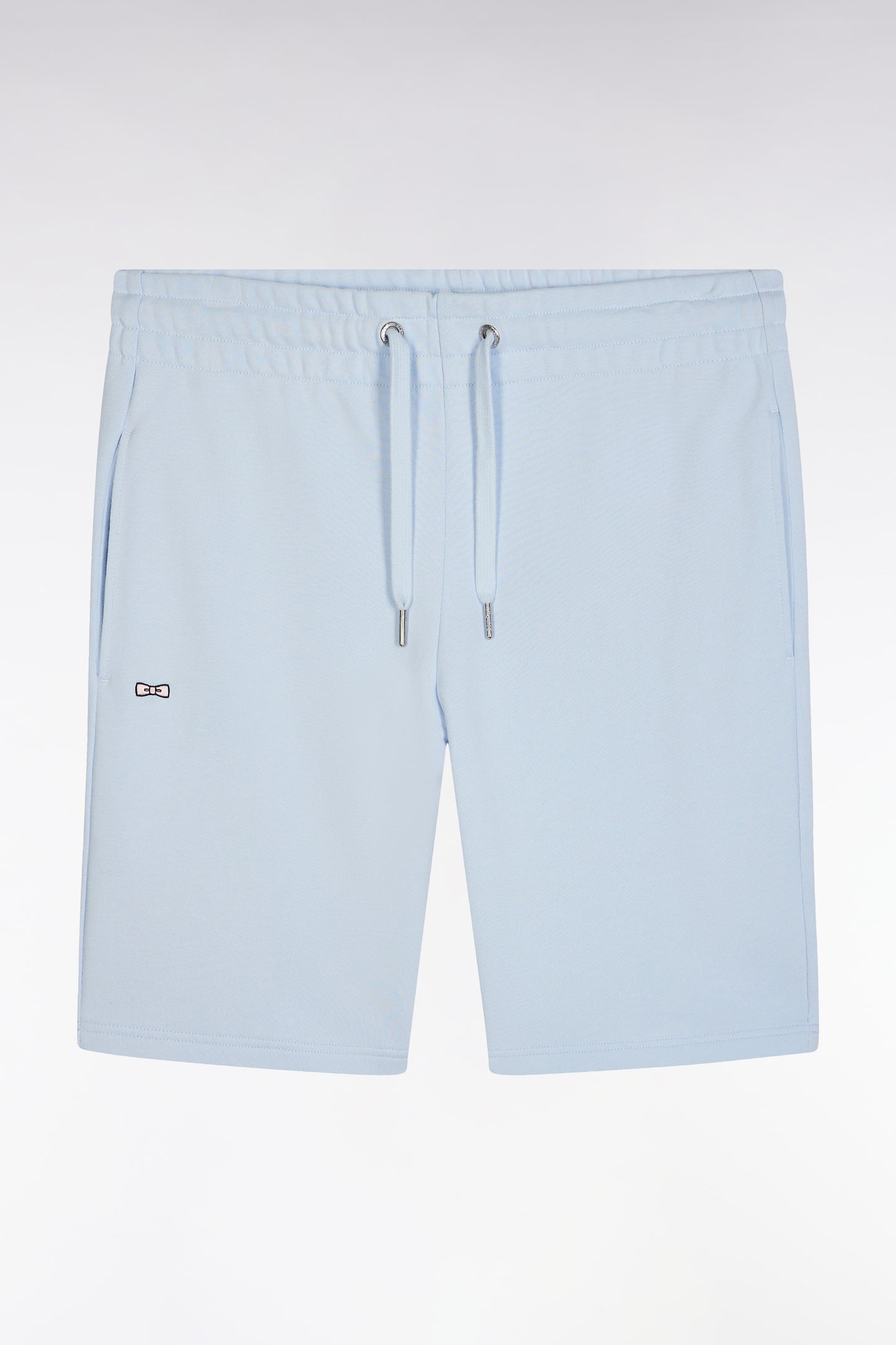 Straight-fit sky blue cotton fleece shorts