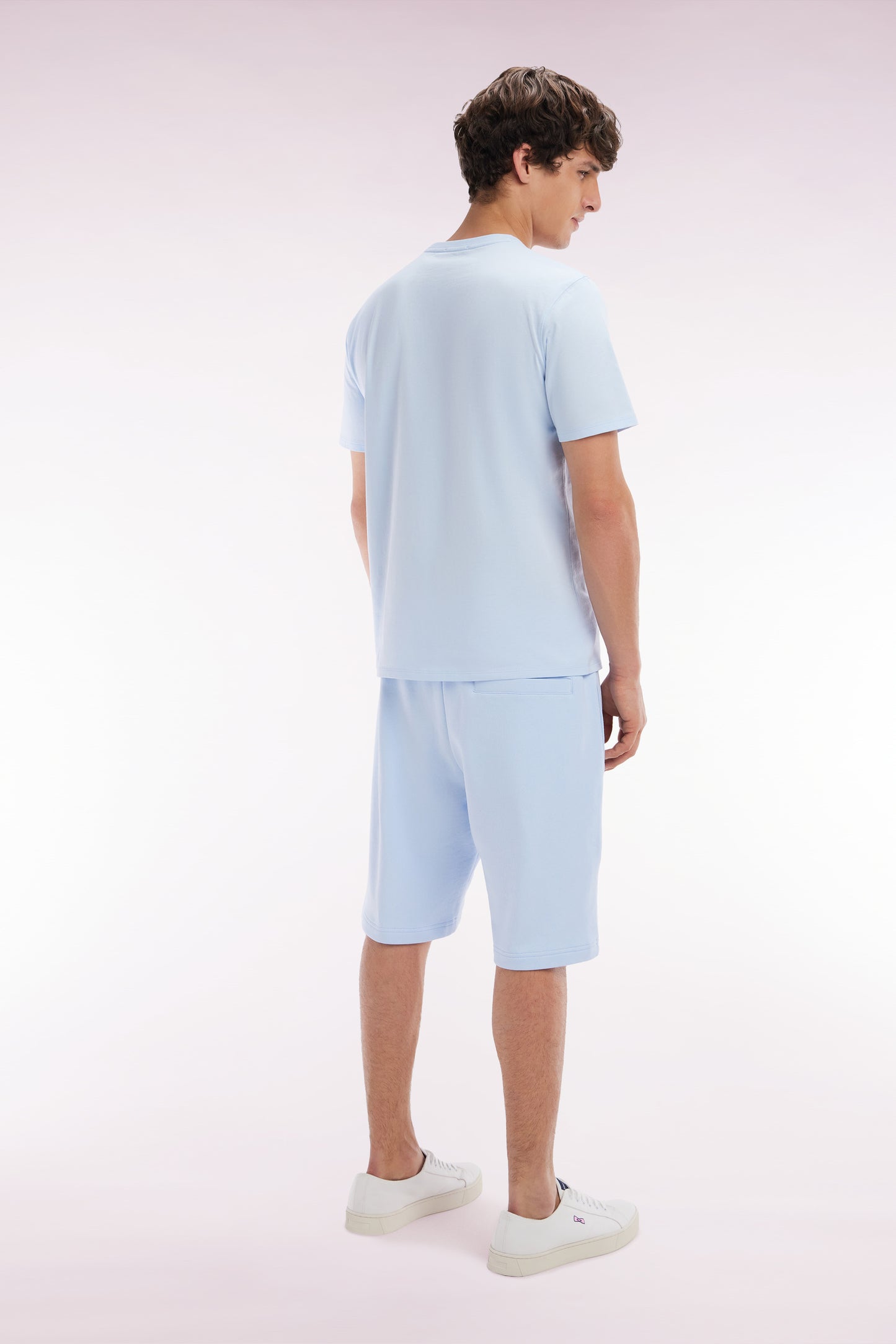 Straight-fit sky blue cotton fleece shorts