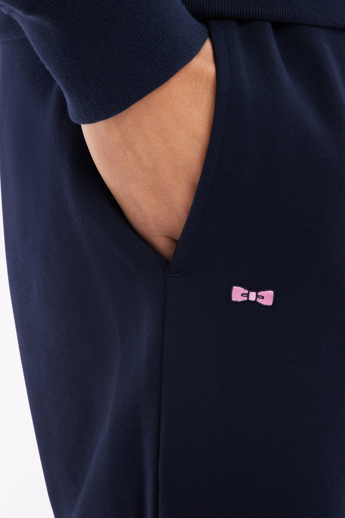Straight-fit navy cotton fleece shorts
