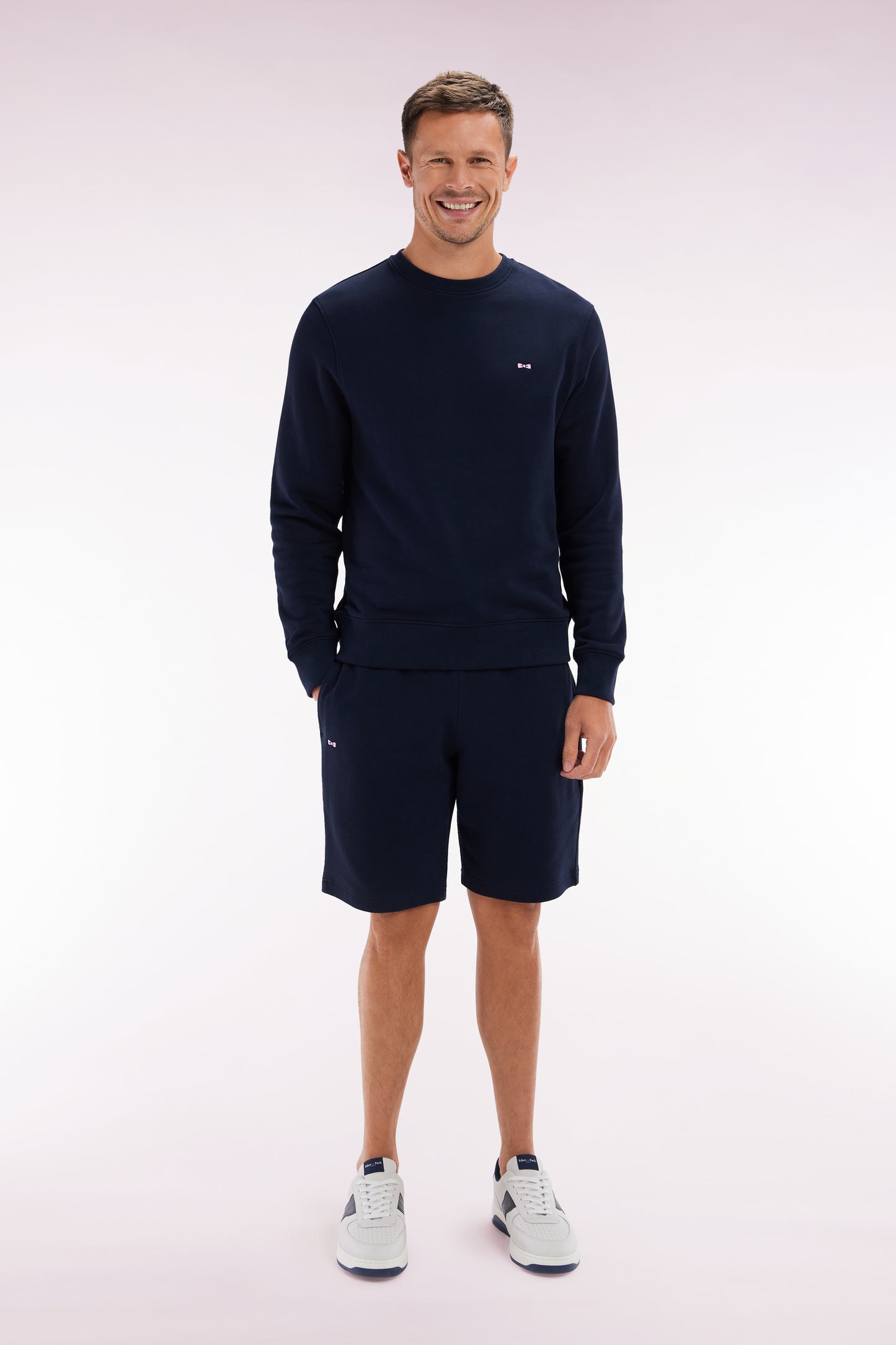 Straight-fit navy cotton fleece shorts