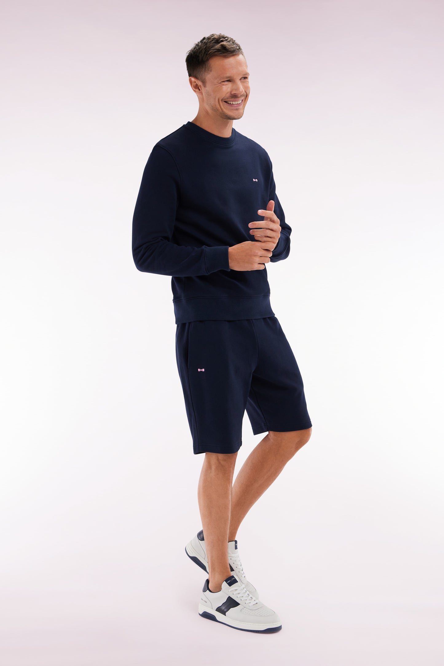 Straight-fit navy cotton fleece shorts