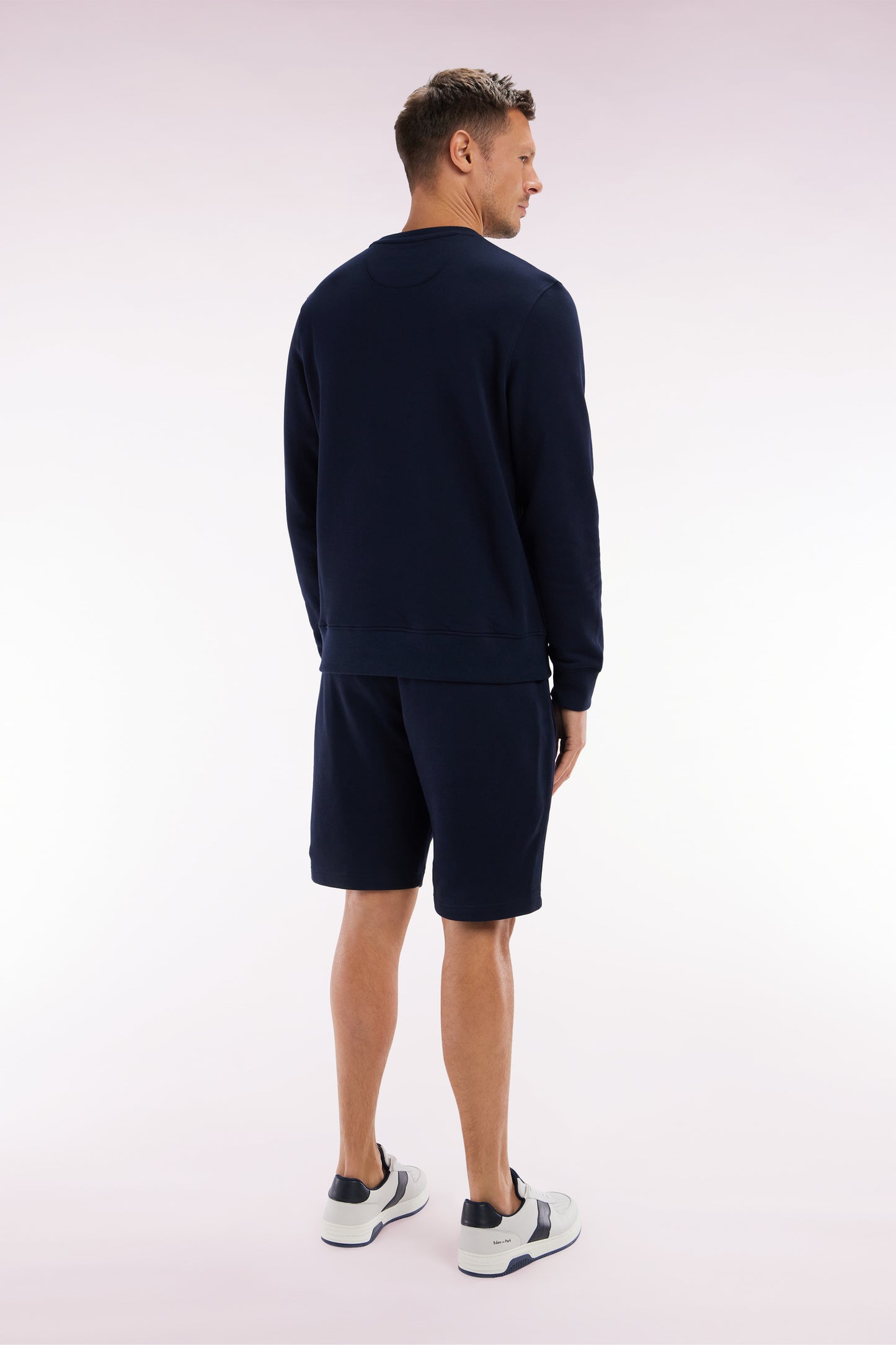 Straight-fit navy cotton fleece shorts