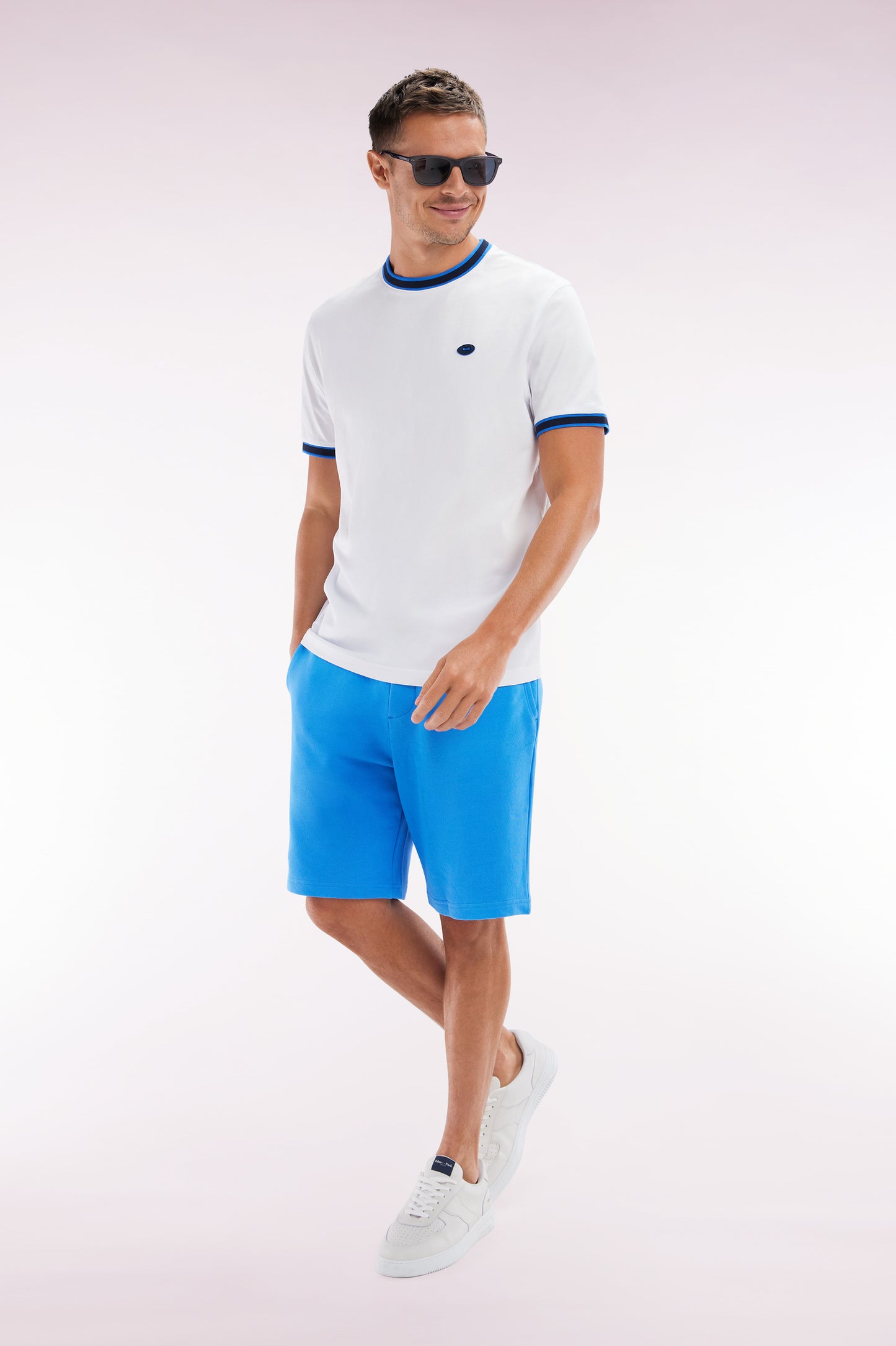Relaxed-fit blue cotton fleece shorts