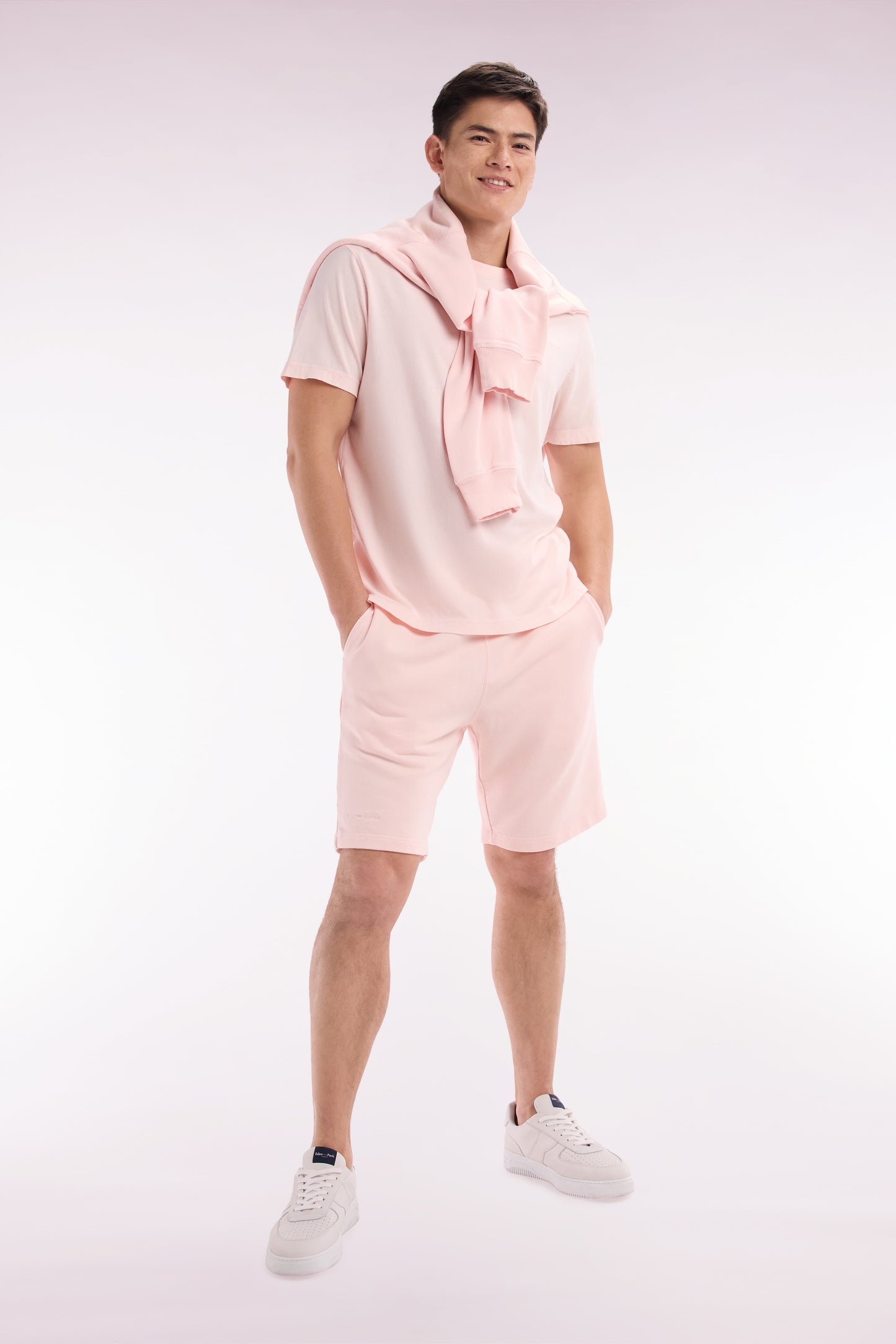 Relaxed-fit light pink cotton fleece shorts