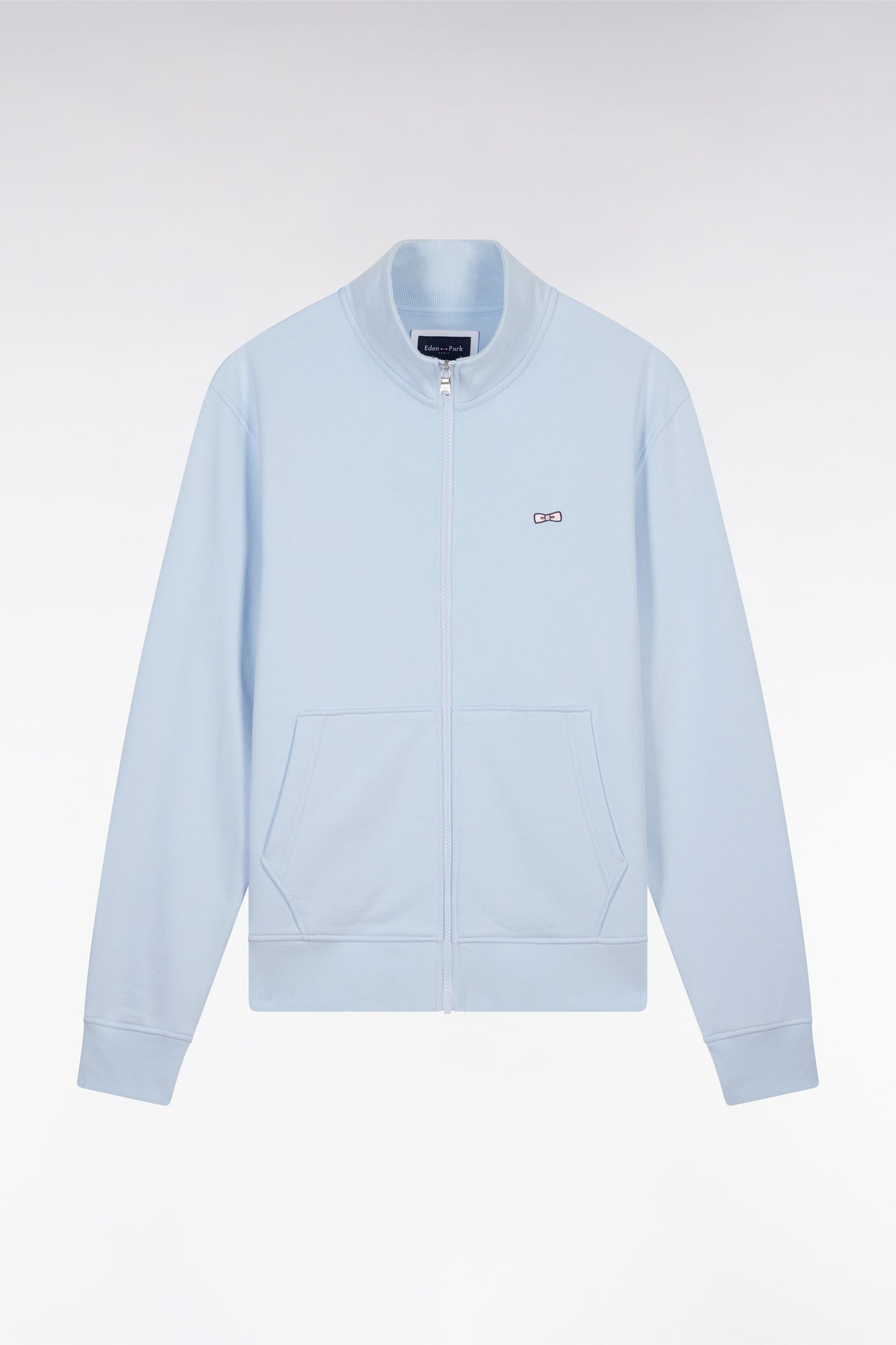Straight-fit sky blue cotton zip-up sweatshirt