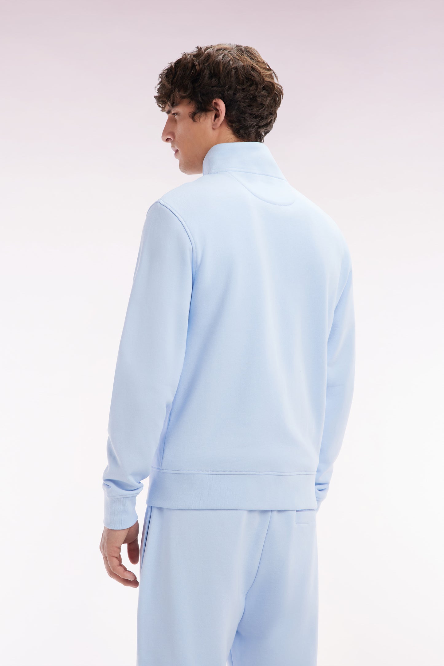 Straight-fit sky blue cotton zip-up sweatshirt