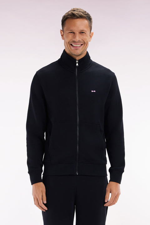 Straight-fit black cotton zip-up sweatshirt - Image 1