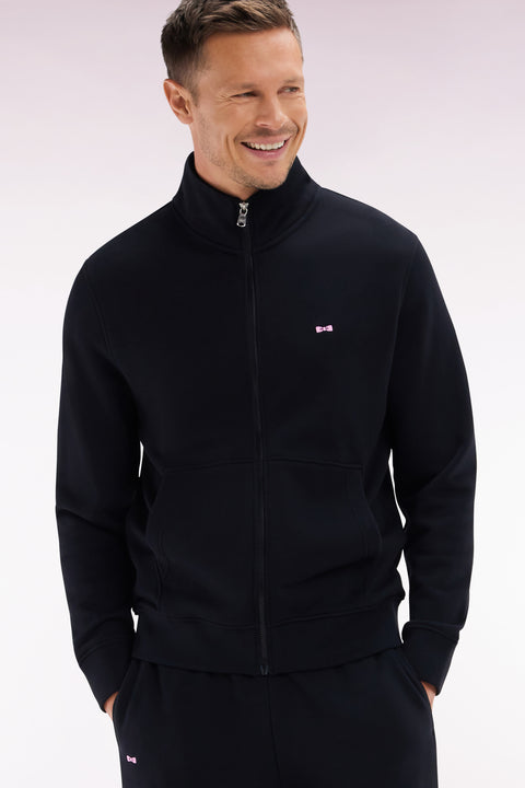 Straight-fit black cotton zip-up sweatshirt - Image 2