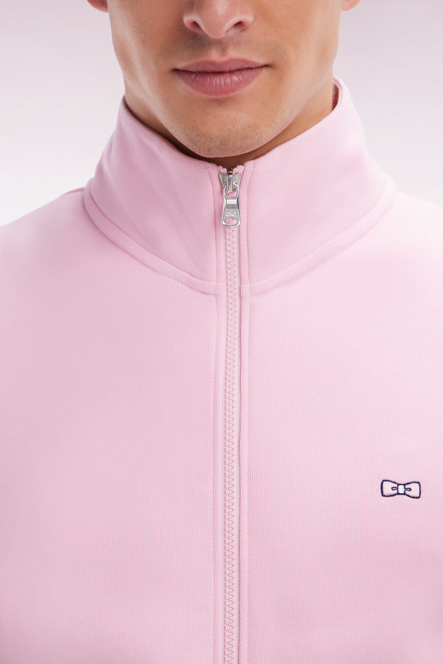Straight-fit pink cotton zip-up sweatshirt