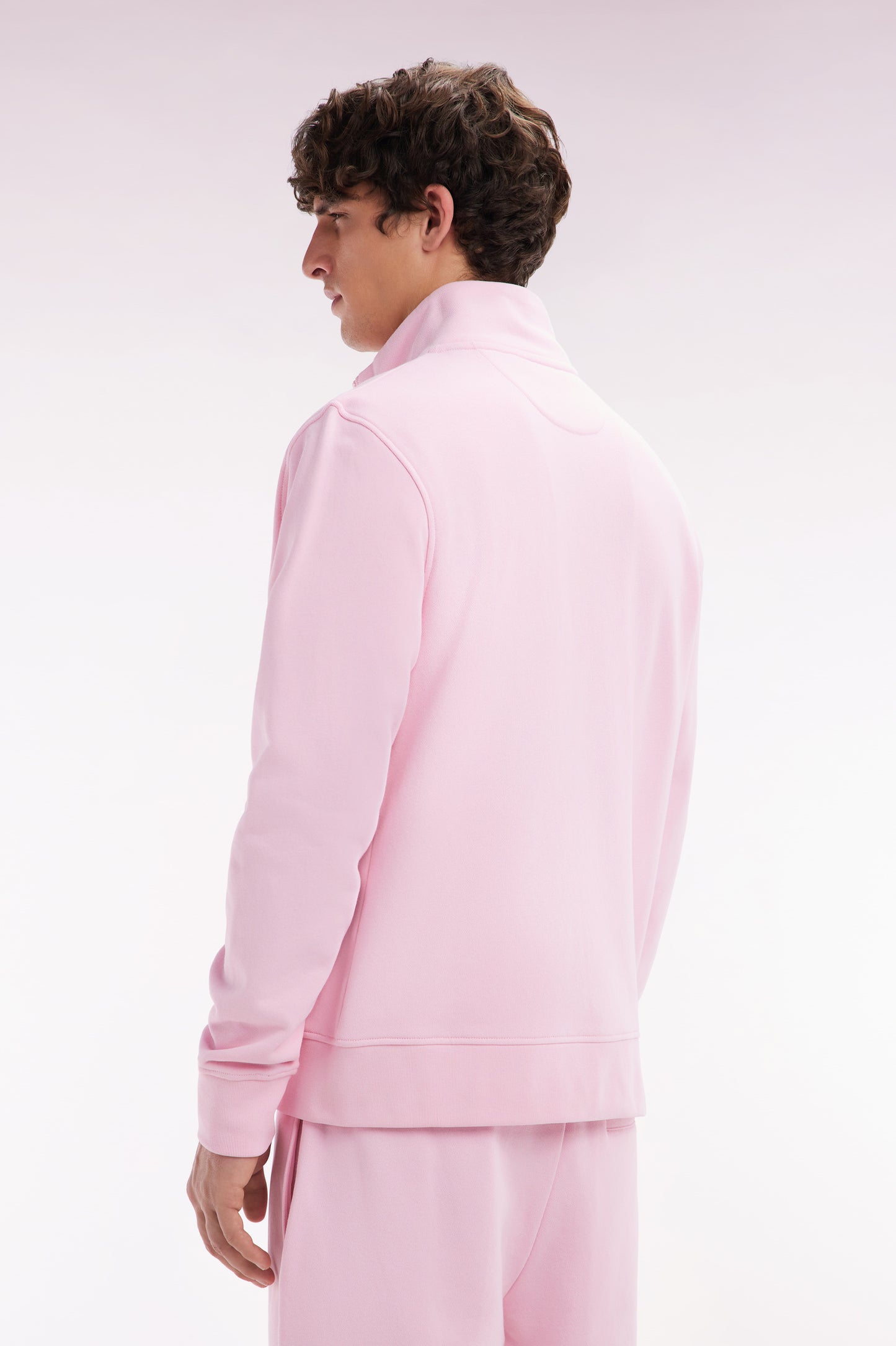 Straight-fit pink cotton zip-up sweatshirt