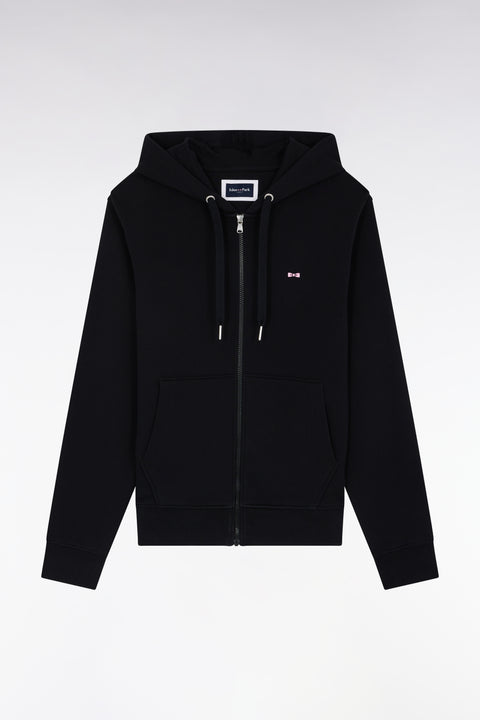 Straight-fit black cotton fleece zip-up sweatshirt - Image 1