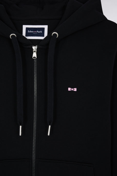 Straight-fit black cotton fleece zip-up sweatshirt - Image 2