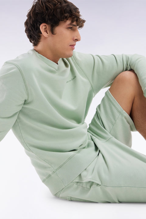 Relaxed-fit overdyed crewneck sweatshirt in sea green cotton fleece - Image 3