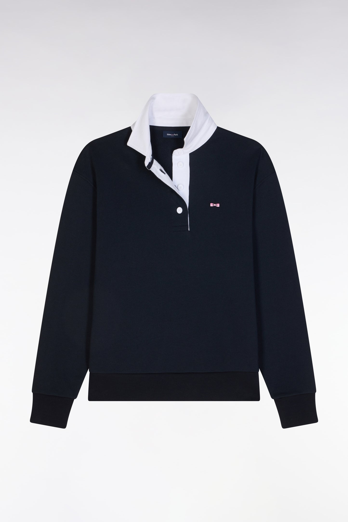Relaxed-fit navy cotton sweatshirt with a rugby shirt collar
