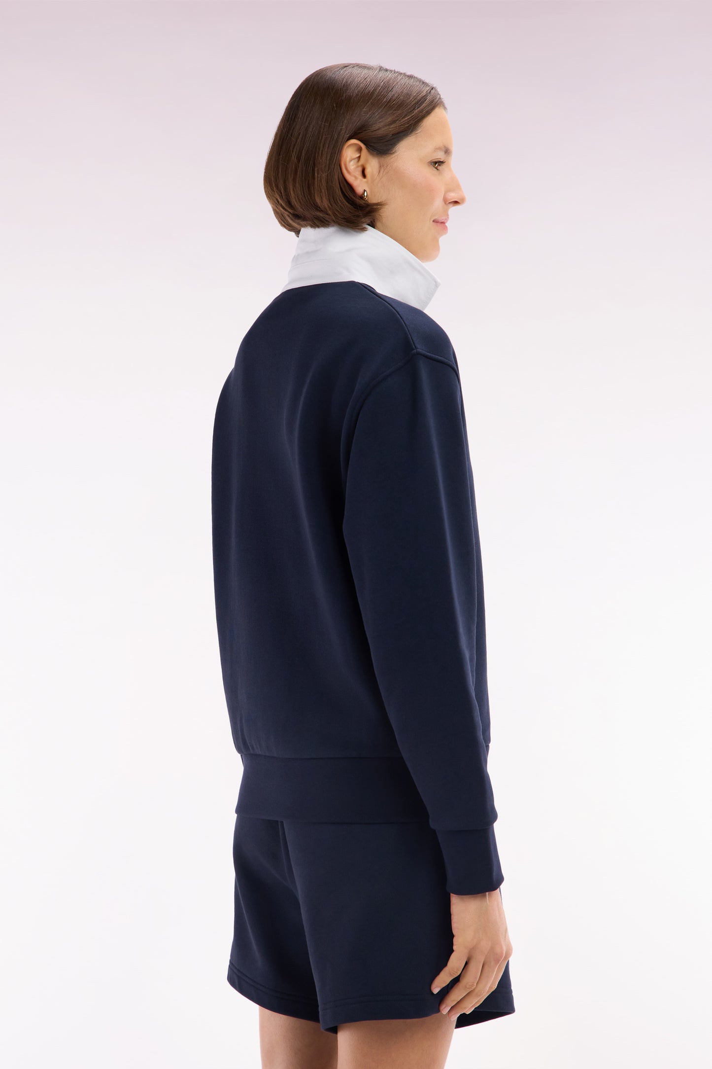 Relaxed-fit navy cotton sweatshirt with a rugby shirt collar
