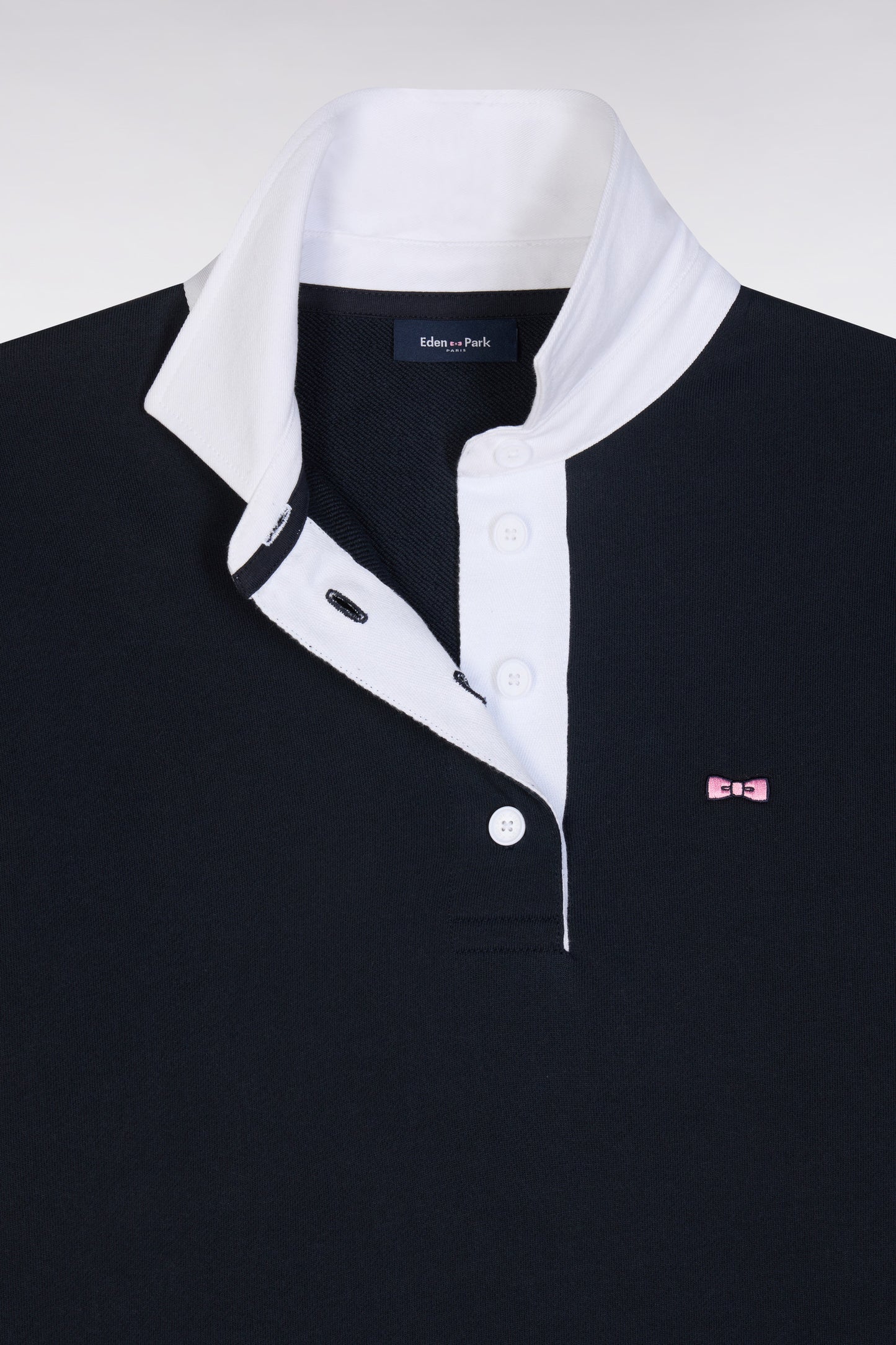 Relaxed-fit navy cotton sweatshirt with a rugby shirt collar