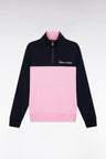 Straight-fit two-tone pink and navy cotton trucker collar sweatshirt