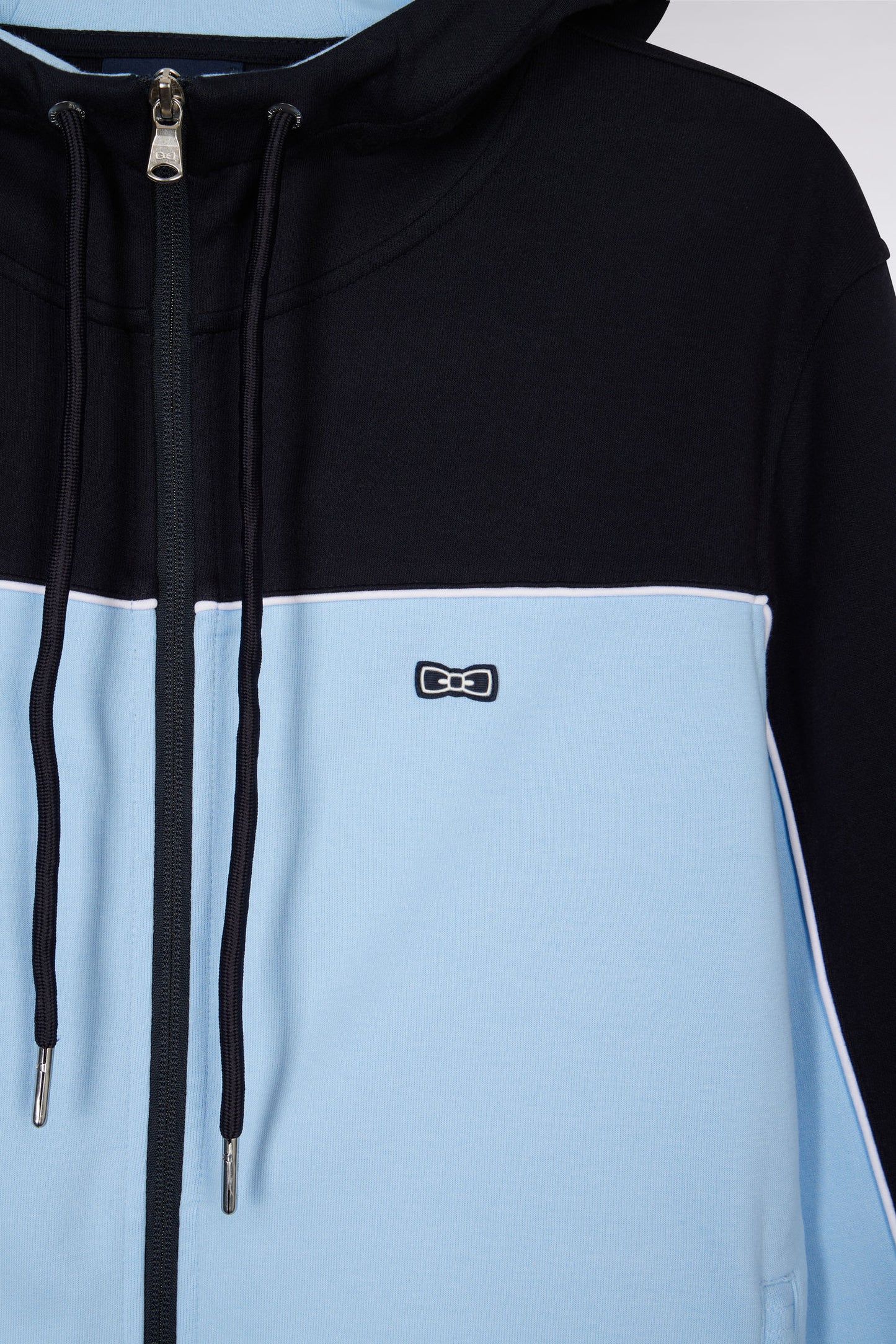 Straight-fit zip-up hooded sweatshirt in sky blue and white cotton