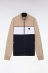 Straight-fit zip-up sweatshirt in beige cotton interlock