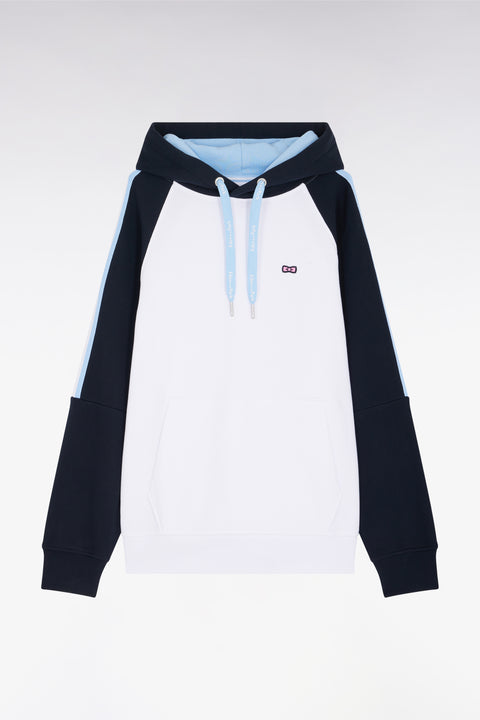 White and blue cotton hooded sweatshirt, relaxed fit - Image 1