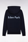 Relaxed-fit sky blue cotton hoodie with two-tone back embroidery