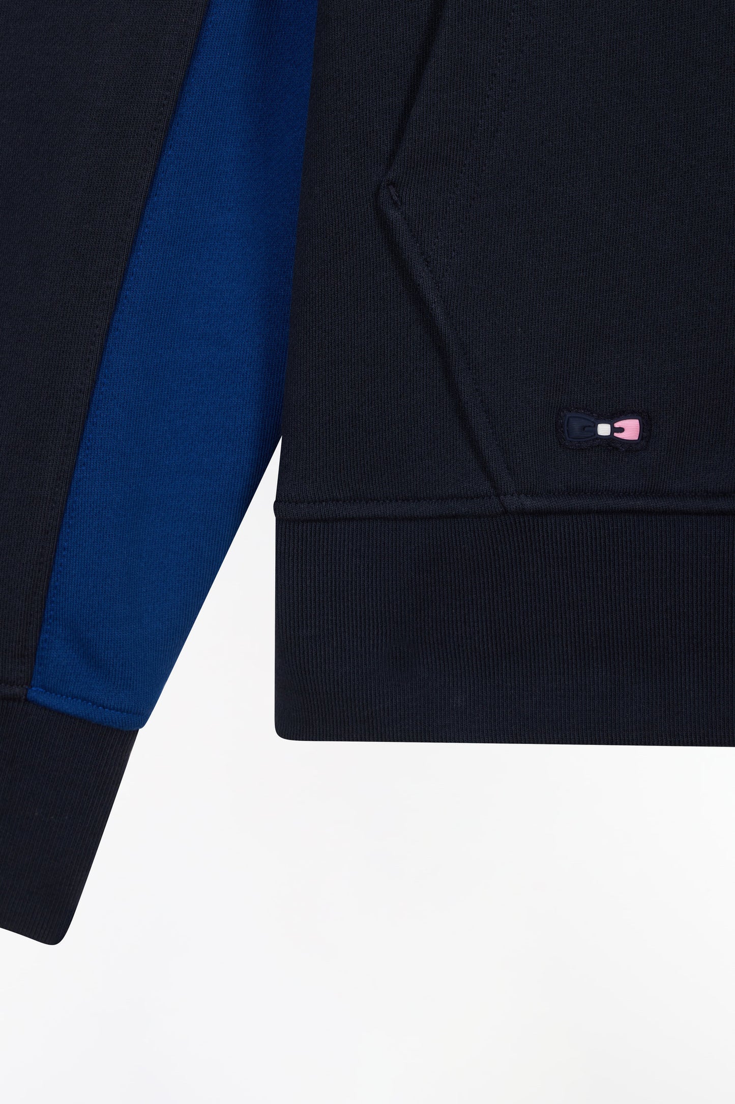 Relaxed-fit navy cotton fleece colorblock hoodie