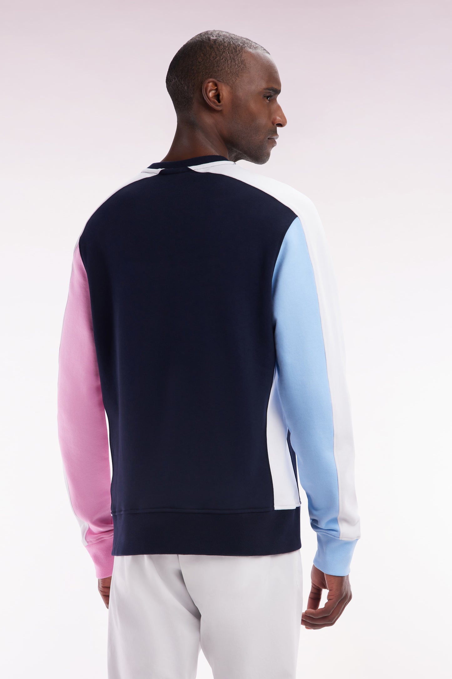 Straight-fit navy cotton fleece tricolor sweatshirt