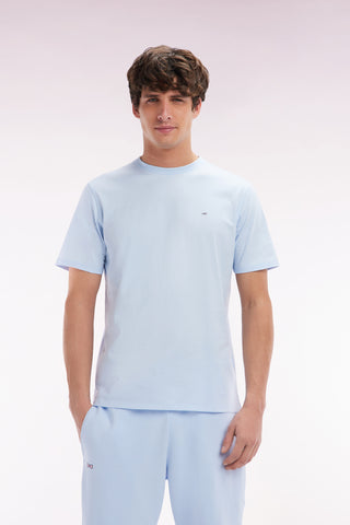 Straight-fit sky blue Pima cotton T-shirt
