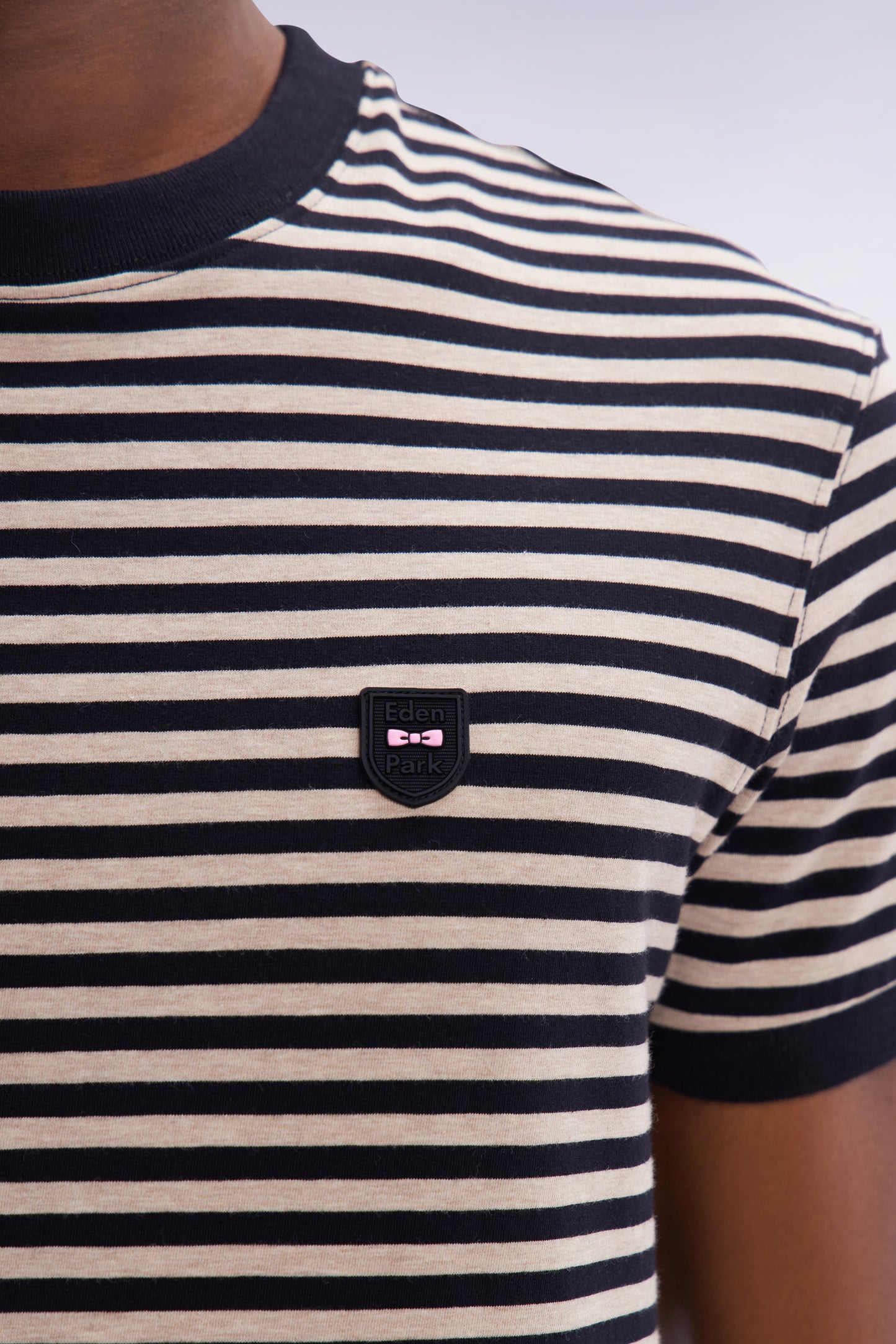 Slim-fit beige striped stretch cotton T-shirt
