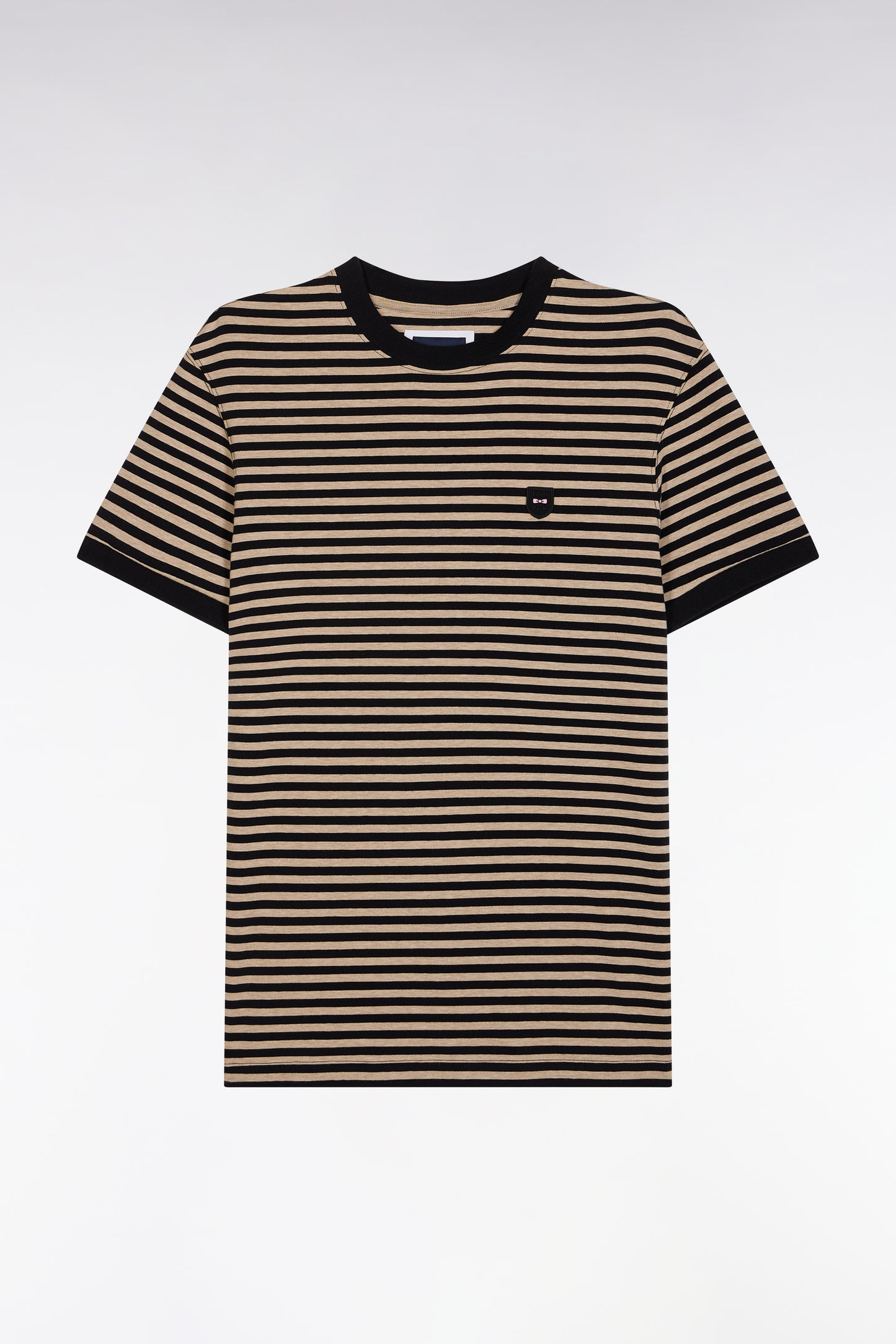 Slim-fit beige striped stretch cotton T-shirt