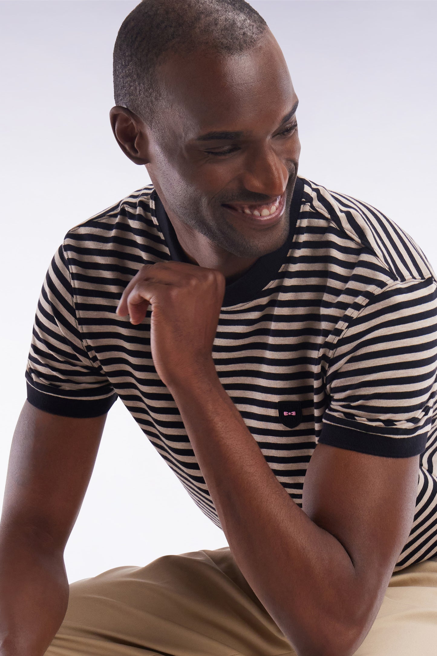 Slim-fit beige striped stretch cotton T-shirt