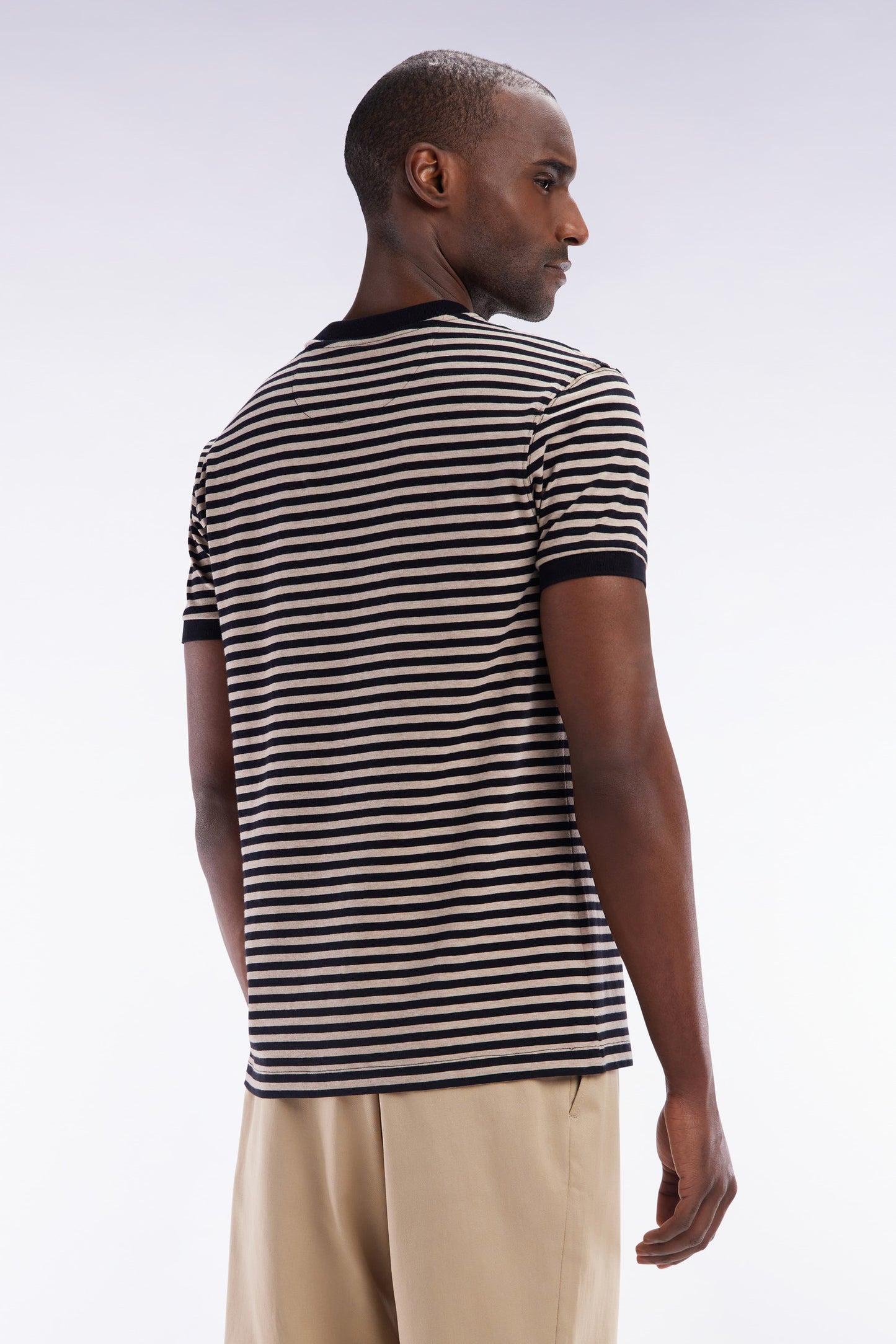 Slim-fit beige striped stretch cotton T-shirt