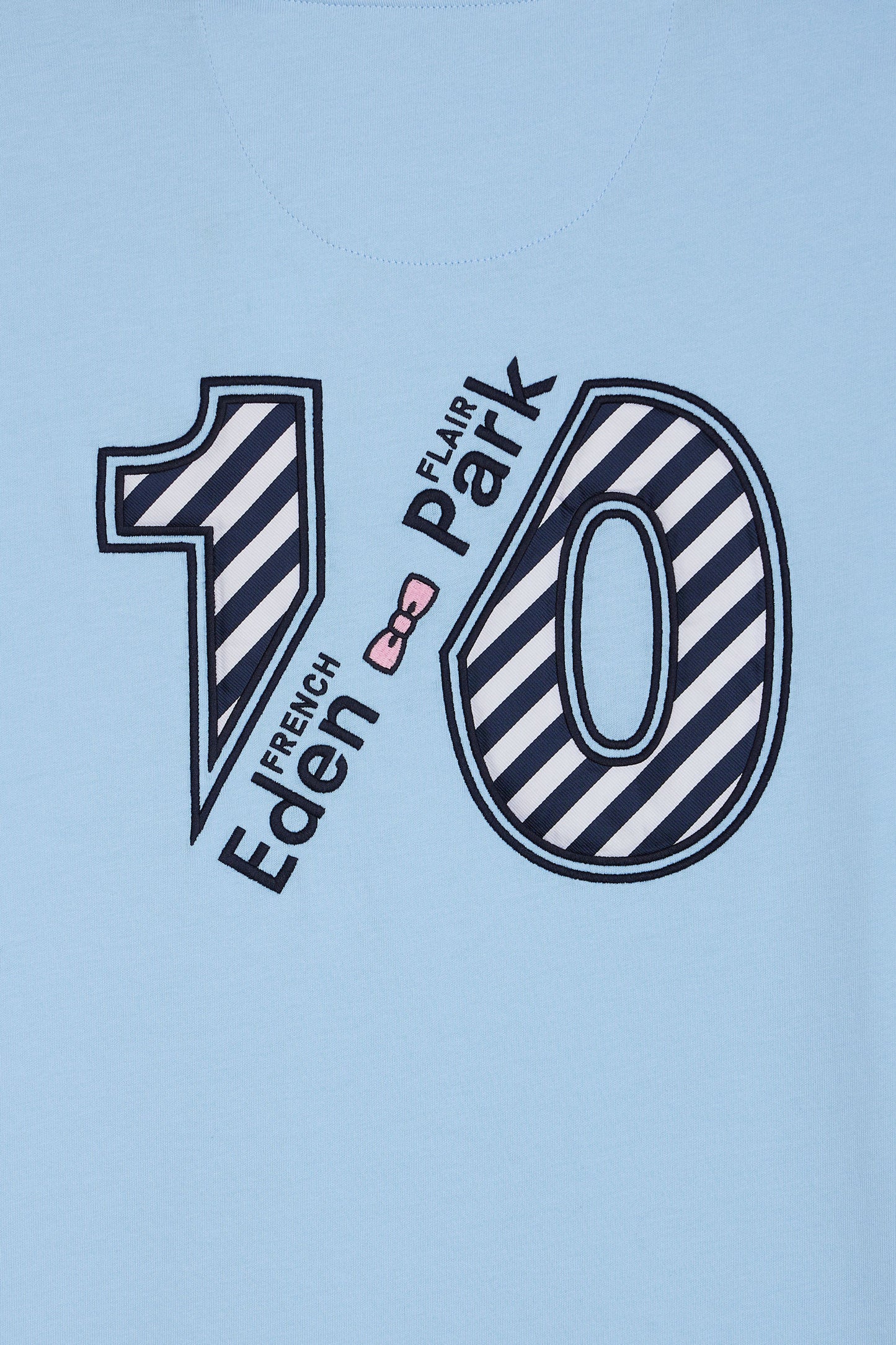 Straight-fit colorblock T-shirt in sky blue cotton with 10 embroidery