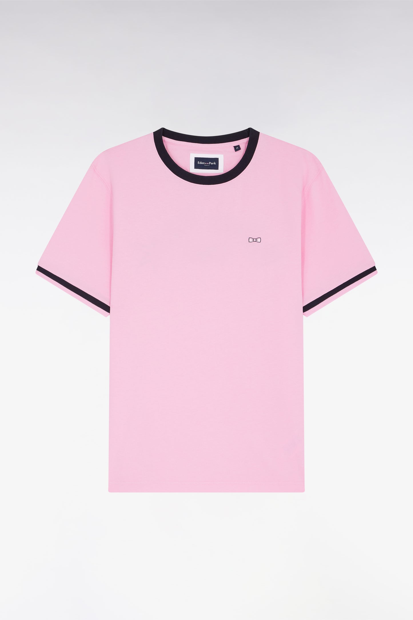 Straight-fit pink cotton T-shirt with Eden Park bow tie embroidery