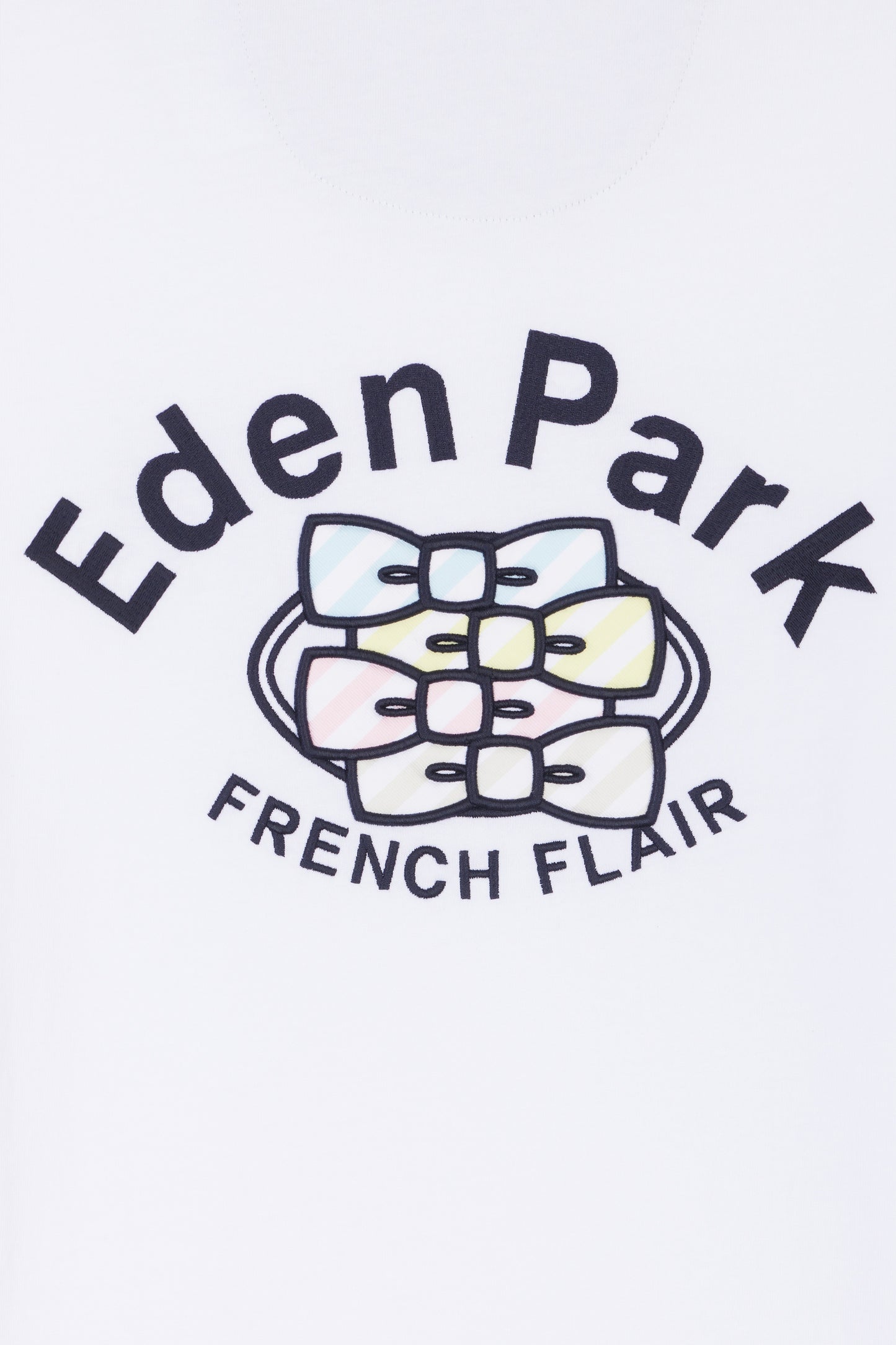 White cotton T-shirt with multicolored embroidery, relaxed fit