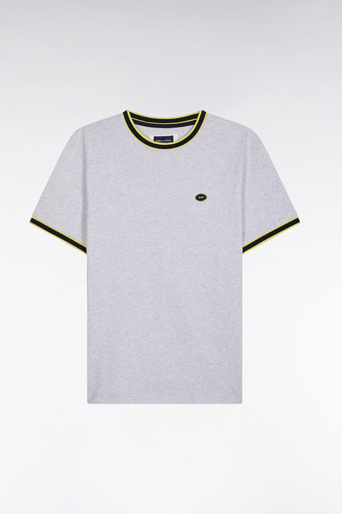 Grey cotton T-shirt with green ribbing, relaxed fit - Image 2