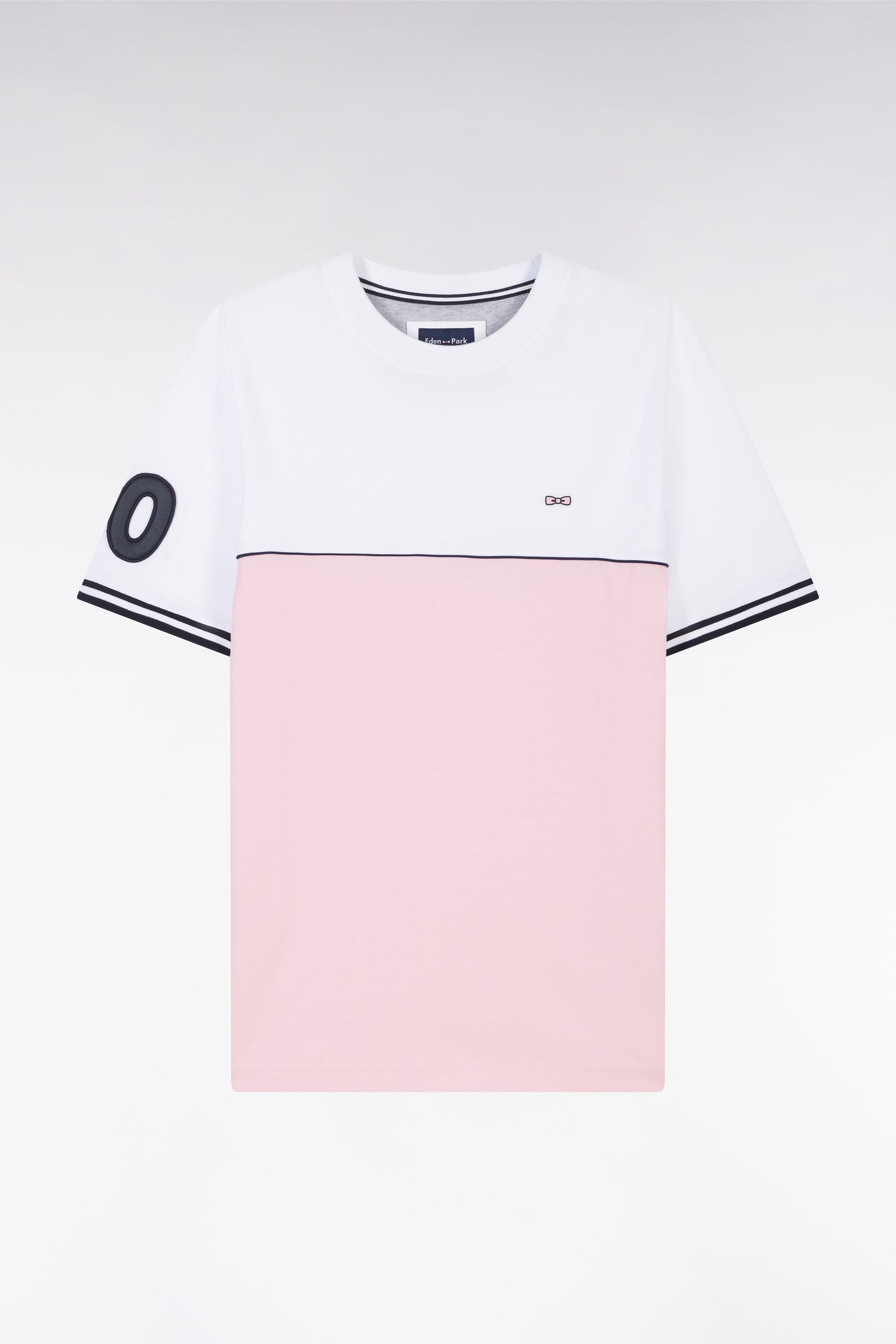 Two-tone T-shirt in pink cotton, relaxed fit