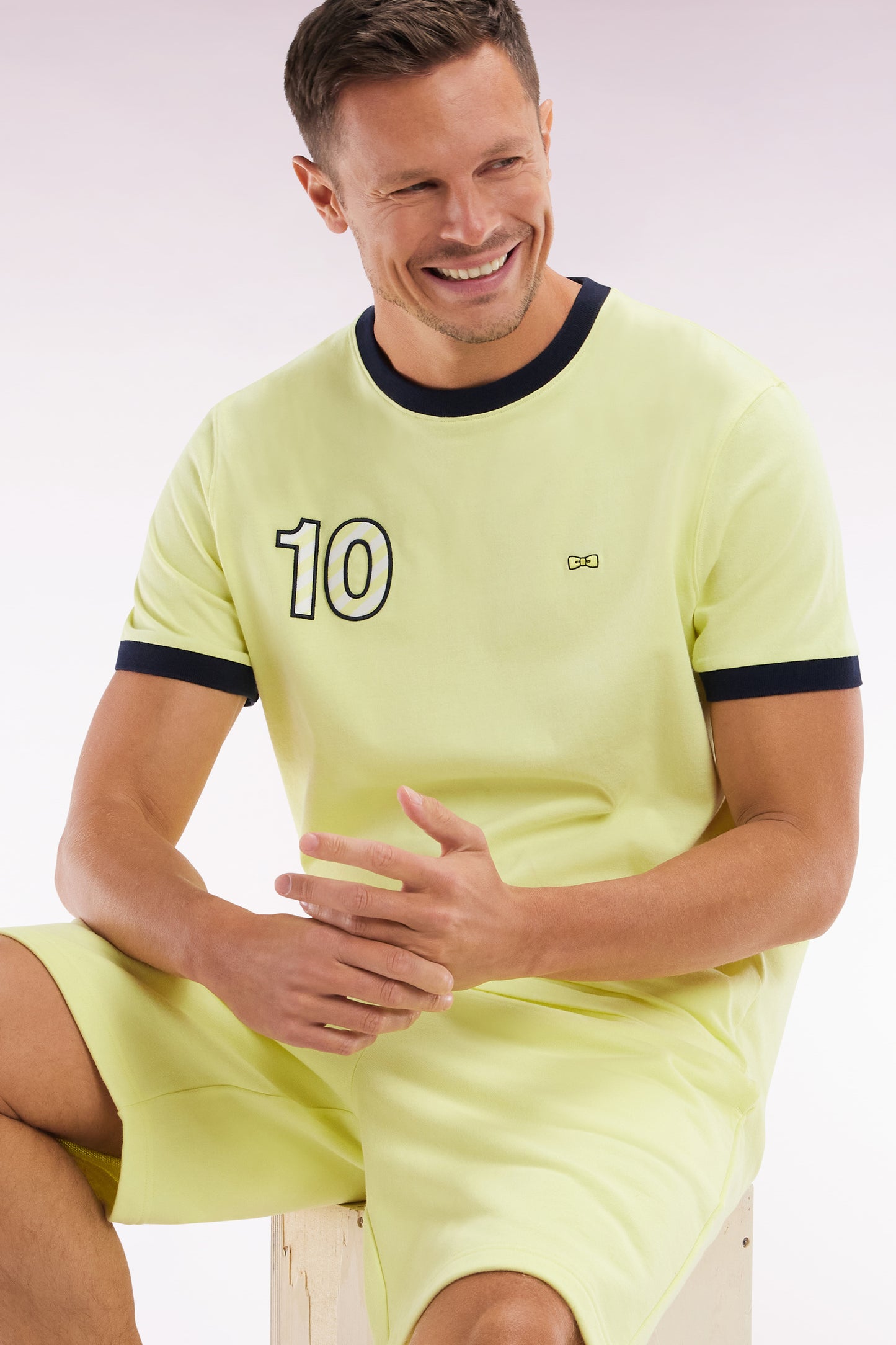 Yellow cotton T-shirt, embroidery 10, relaxed fit