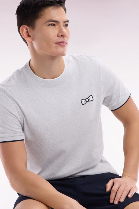 Grey cotton T-shirt with bow-tie embroidery, relaxed fit - Image 3